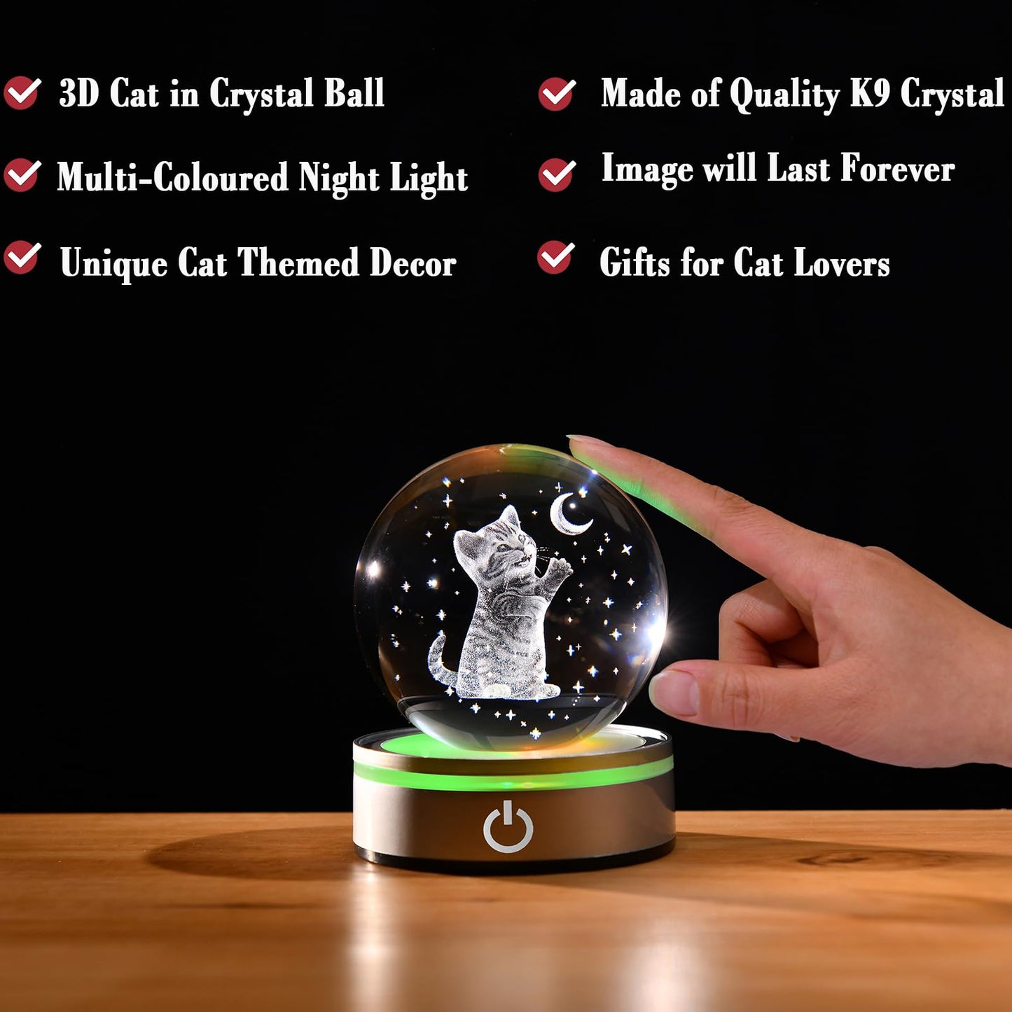 IFOLAINA Cat Themed Gifts for Women 3D Crystal Ball Night Light