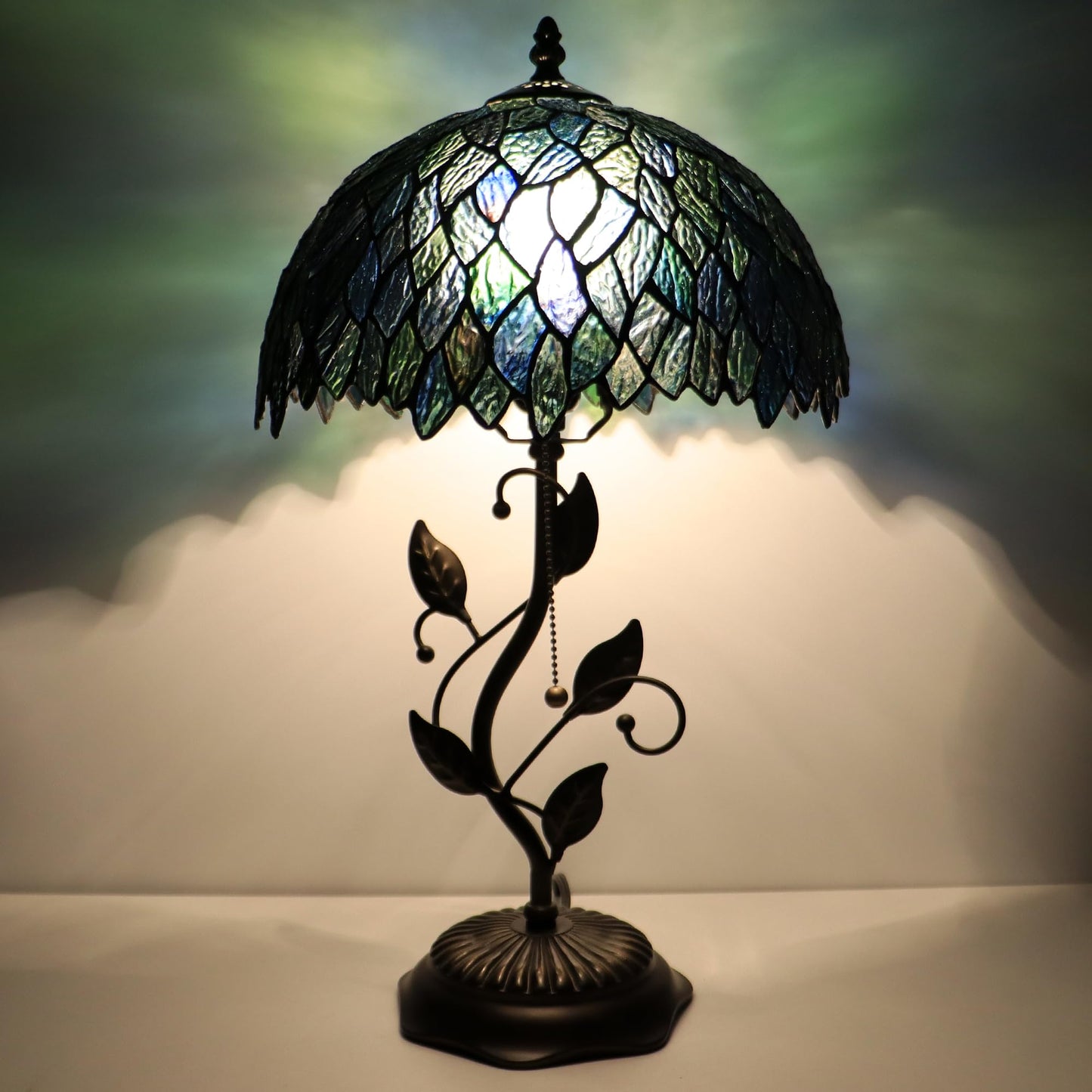 MQYXH Tiffany Style Multicolor Leafage Stained Glass Table Lamp 19 Inch