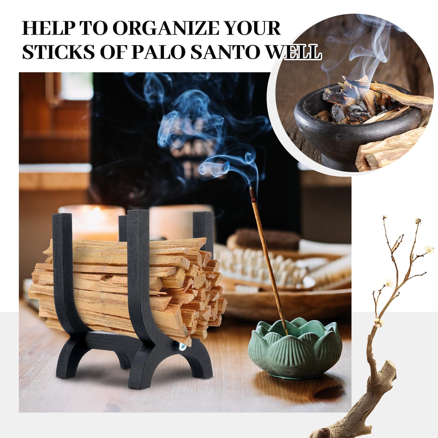 2 Pack Wooden Palo Santo Holder Incense Storage with Matches for Palo Santo Sticks Sage for Meditation Zen Rituals Spiritual Decor Yoga Mindfulness Aromatherapy, Not Include Stick
