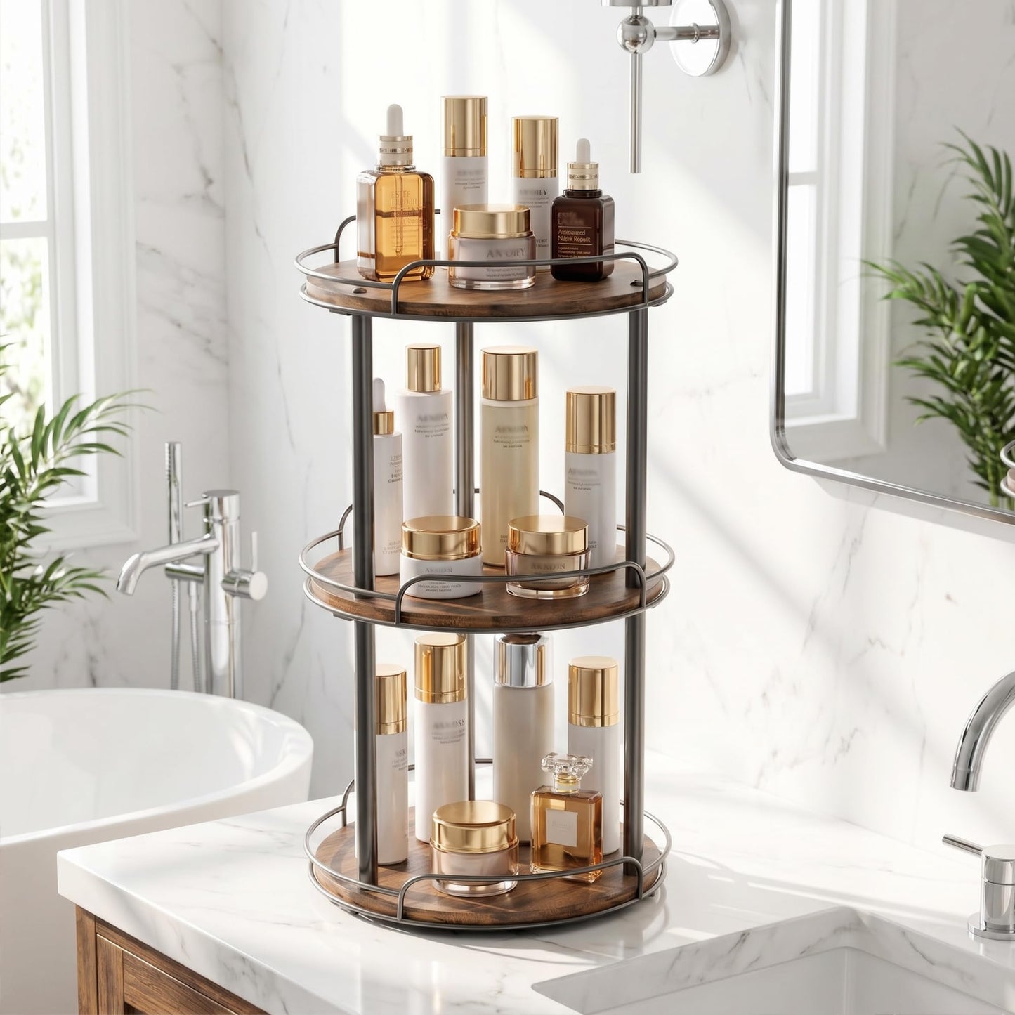 Pantasia 3-Tier Rotating Spice Rack, 12'' Lazy Susan Organizer for Cabinet, Wooden Spice Rack Organizer for Table Top, Kitchen Countertop, Pantry, Bathroom, Vanity, Home Decor