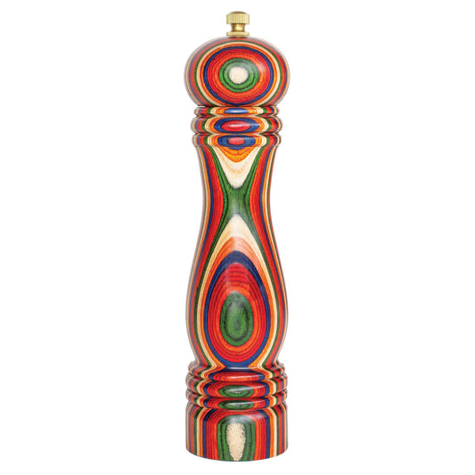 Baltique Marrakesh Wooden Pepper Grinder, Colorful Wood Pepper Mill with Adjustable Stainless Steel Grinding Mechanism, Refillable Manual Mill for Kitchen and Table Use, 8-Inch