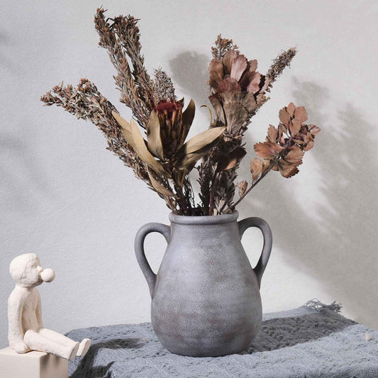 Luetcattus Ceramic Flower Vase with Handles, 7.5 inch Rustic Farmhouse Vase for Centerpieces, Small Decorative Terracotta Vases for Home Decor, Living Room, Table, Neutral