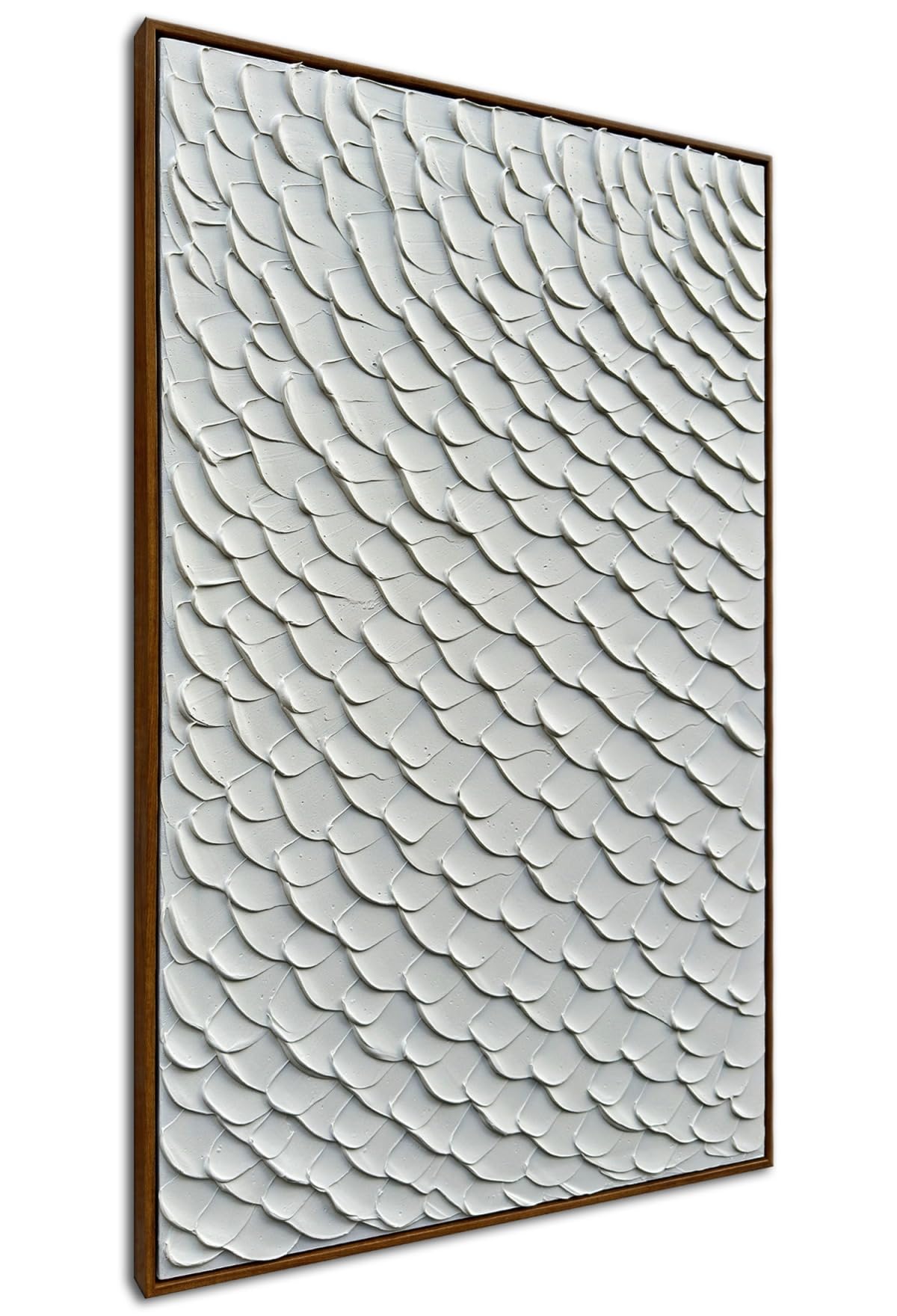 Slyart White Textured Wall Art, Handmade Mermaid Painting Framed Artwork, 3D Vertical Canvas Abstract White Wall Art 24"*36"