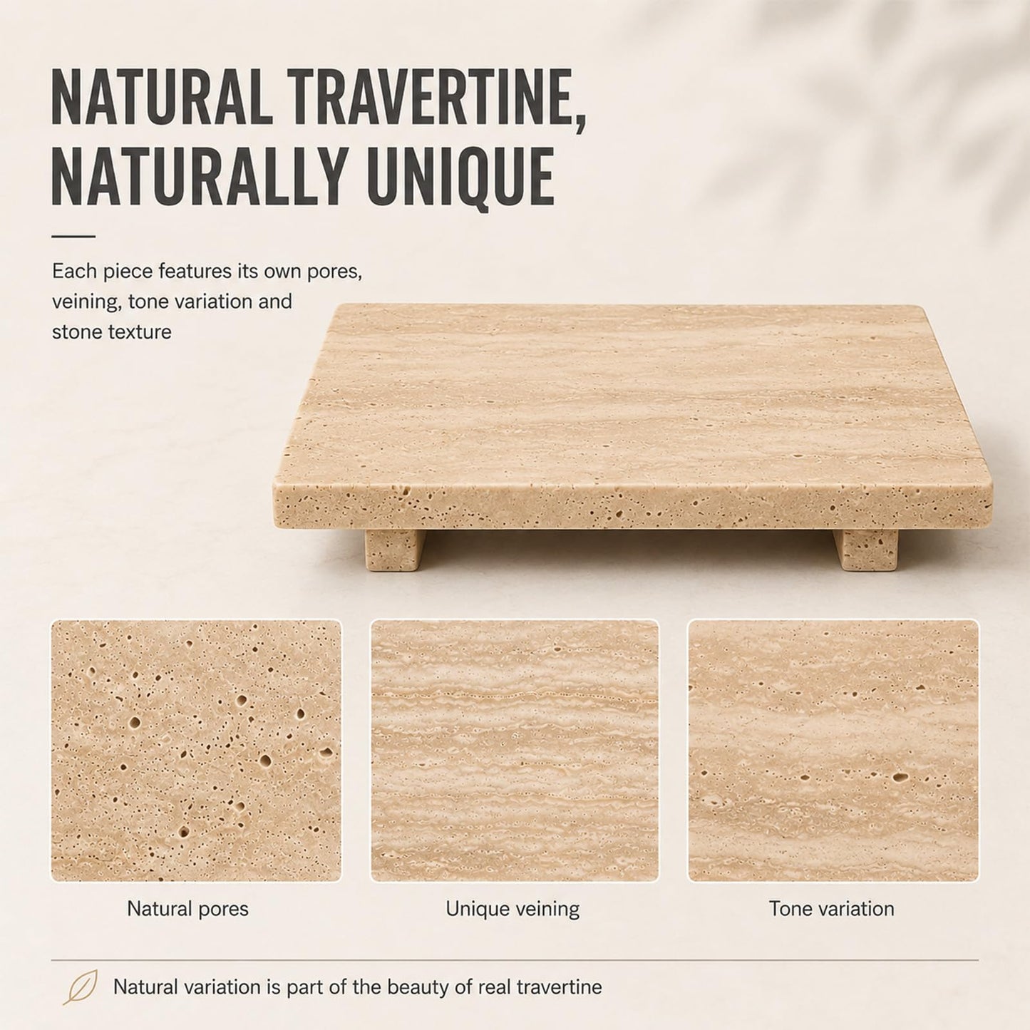 Natural Travertine Pedestal Tray, Stone Vanity Riser for Soap, Perfume, Jewelry and Candles, Decorative Bathroom Counter Tray