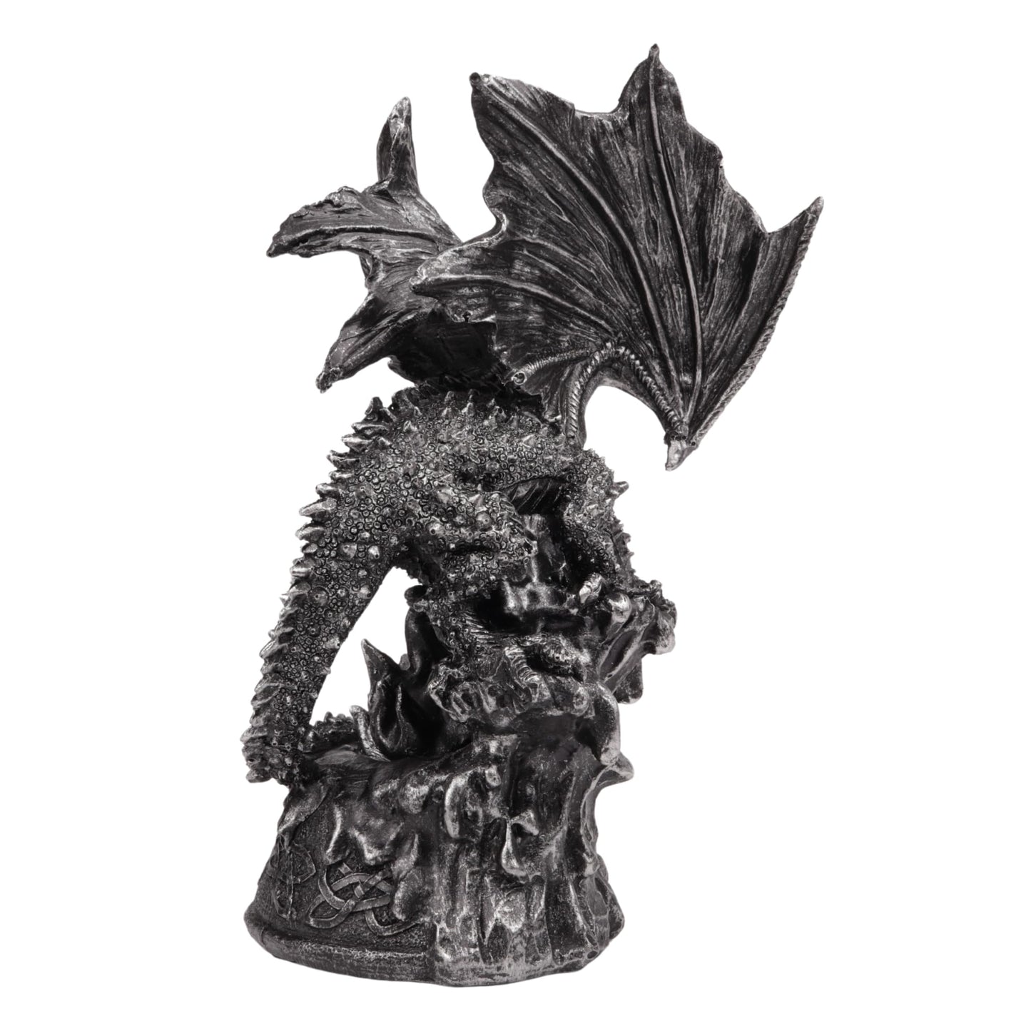 Needzo Metallic Fantasy Dragon Figurine with Stand, Unique Collectible Statue for Bookshelves, 8 x 4 Inches