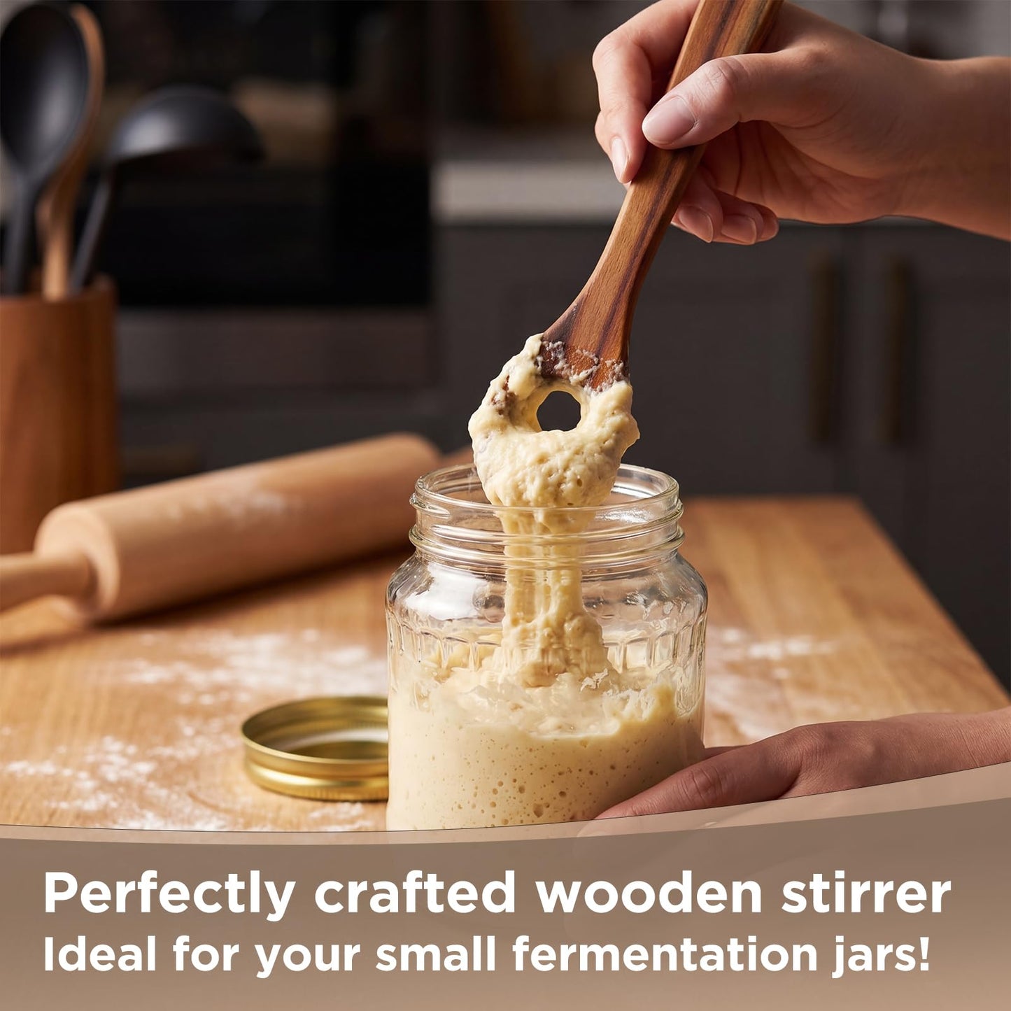 SiliFine 3 Pcs Danish Dough Whisk Set, Natural Teak Wood, Includes 2 Danish Dough Whisks and 1 Skinny Spurtle for Sourdough Starter Bread, Kitchen Baking Kit for Mixing Sourdough, Egg, and Flour