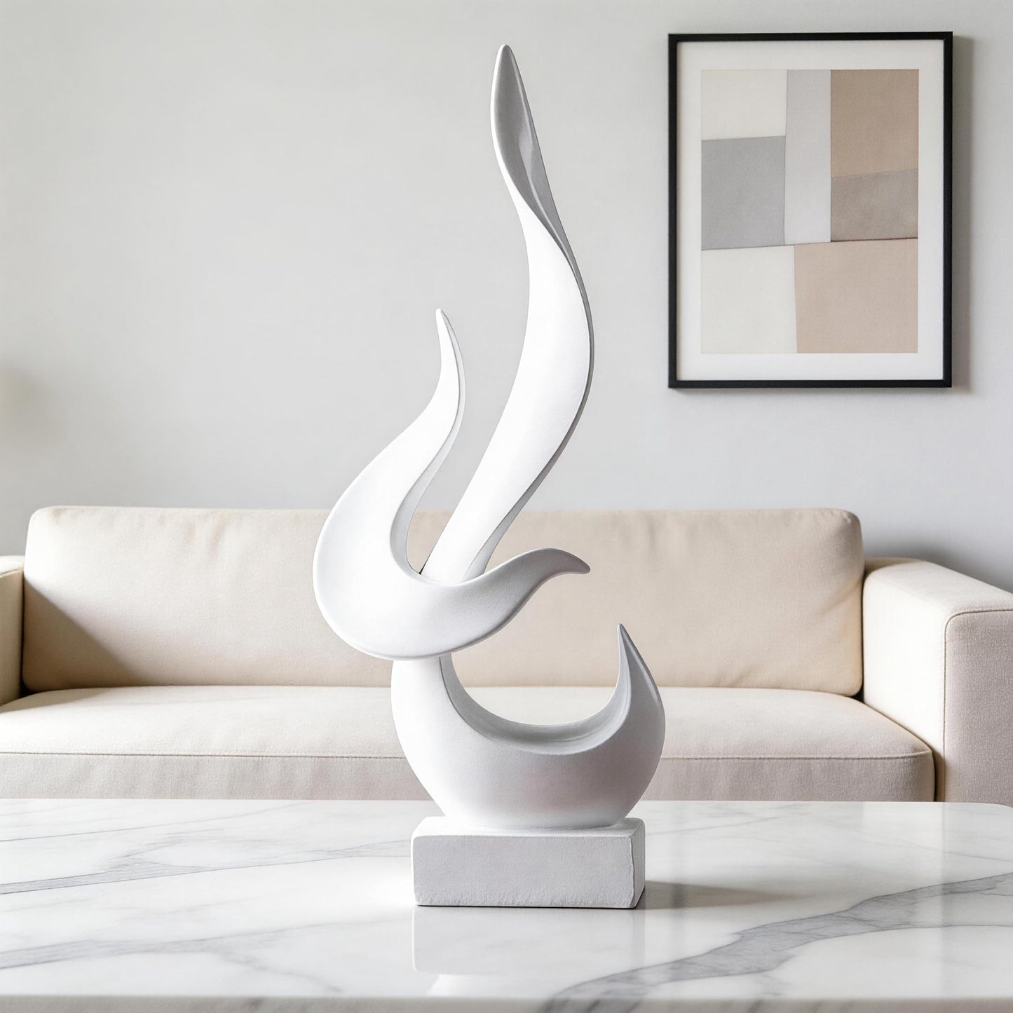 Abstract Flame-Shaped Resin Sculpture, Gold and Silver, Modern Decorative Figurine for Living Room, Bedroom, Entryway (White)