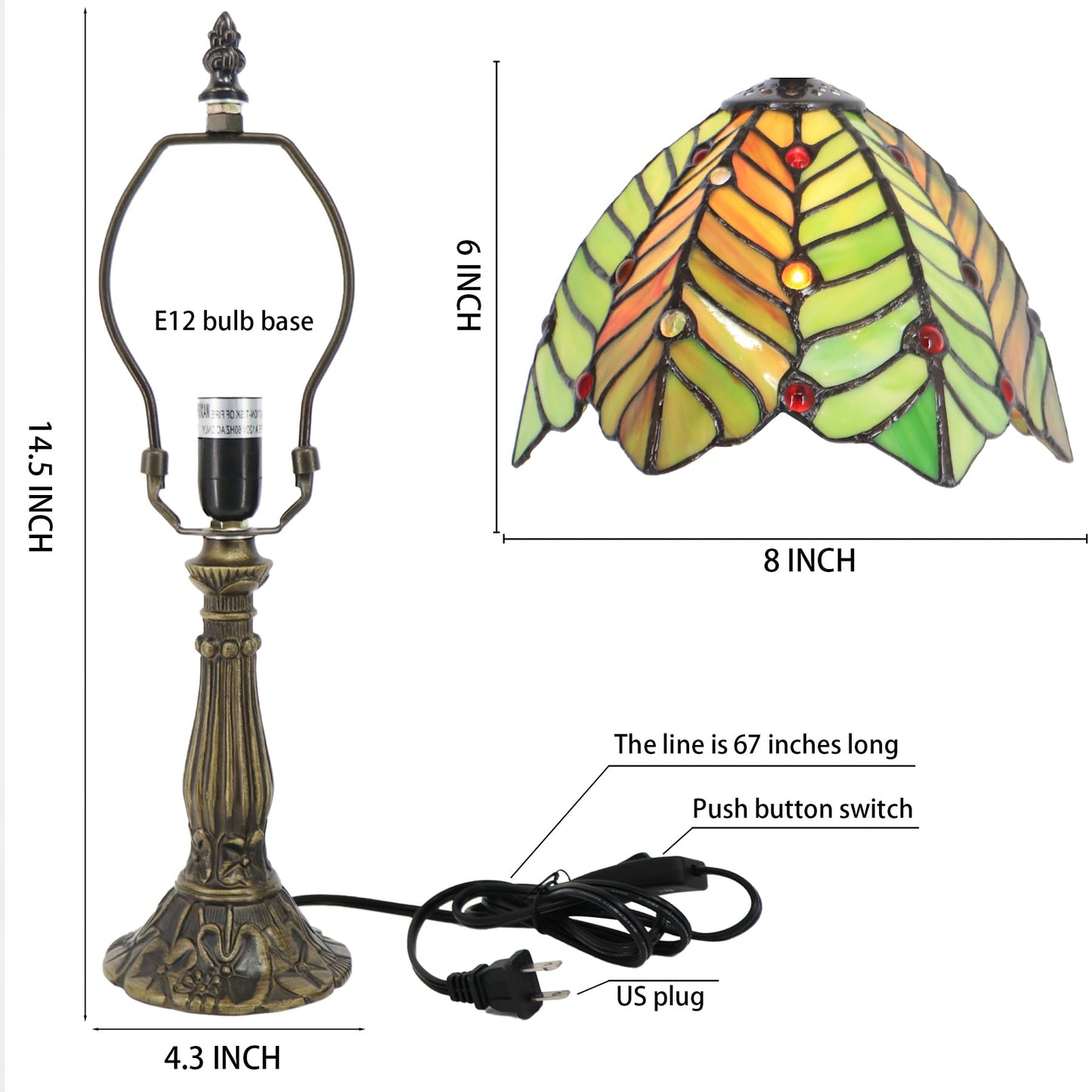 LXHCYOU Small Tiffany Lamp Mini Accent Table Lamp Stained Glass Desk Memory Lamp Sympathy 8X14.5 Inch (Brown Green Leaf)