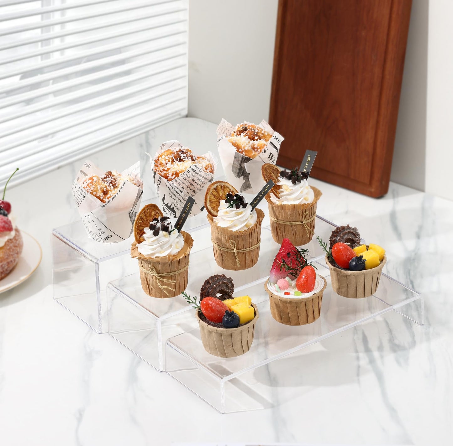 ANDGOO 12 Pack Large Acrylic Risers, 4 Set(11.2”L~11.6”L~12”L) Clear Rectangular Stands for Display, Tiered Acrylic Shelves for Decor, Collectibles, Dessert Table, Retail Display Shelf Showcases