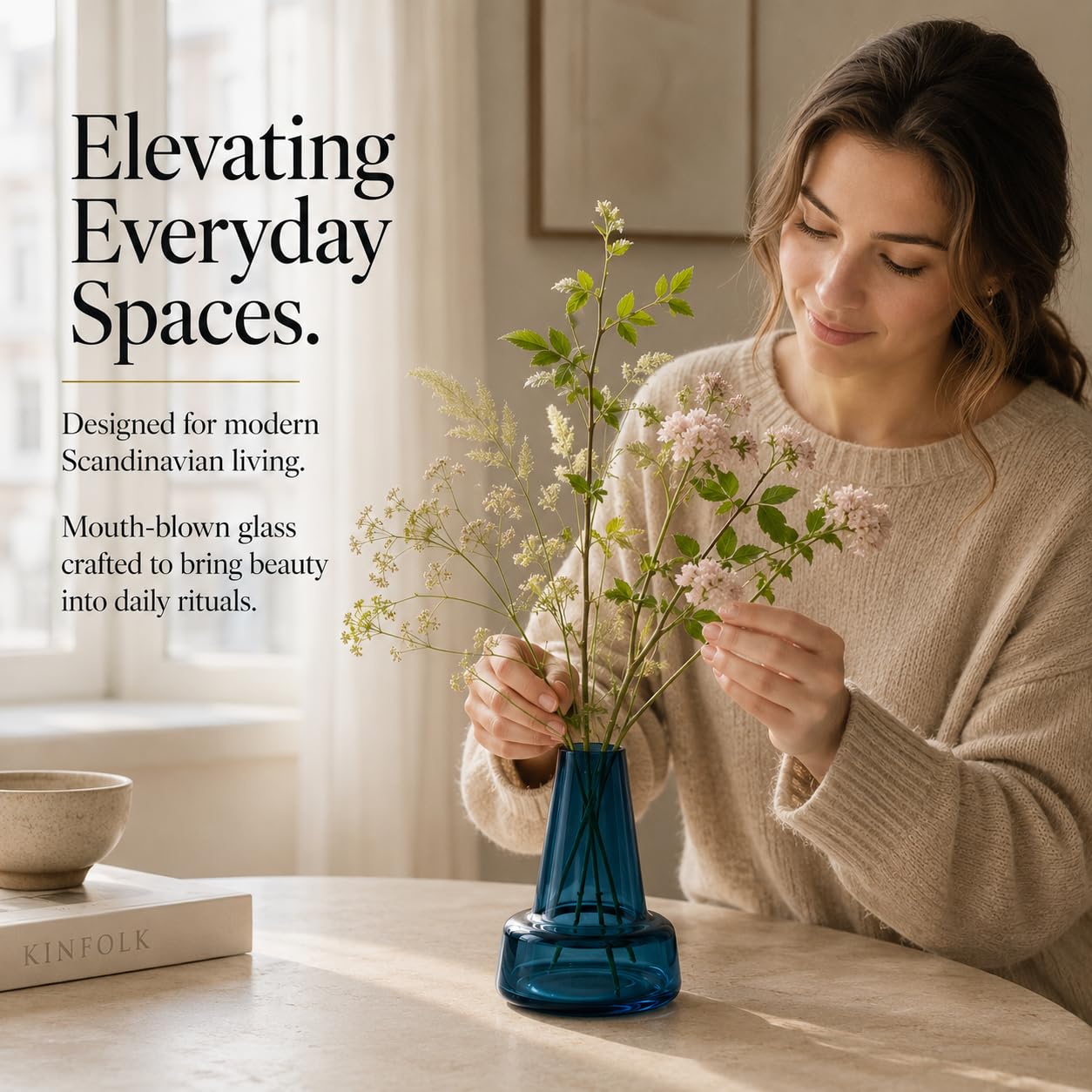 Holmegaard Flora Vase, Dark Blue, 4.7" H x 3.3" D, Designed by Less Limits v/Louise Campbell, Gift Box Included