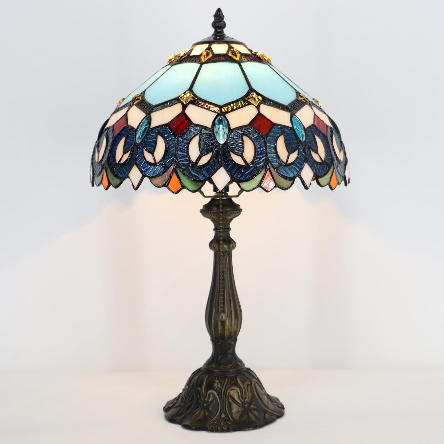 LXHCYOU Tiffany Lamp Stained Glass Table Lamp Bedside Reading Light W12H19 Inches (Sapphire Style)