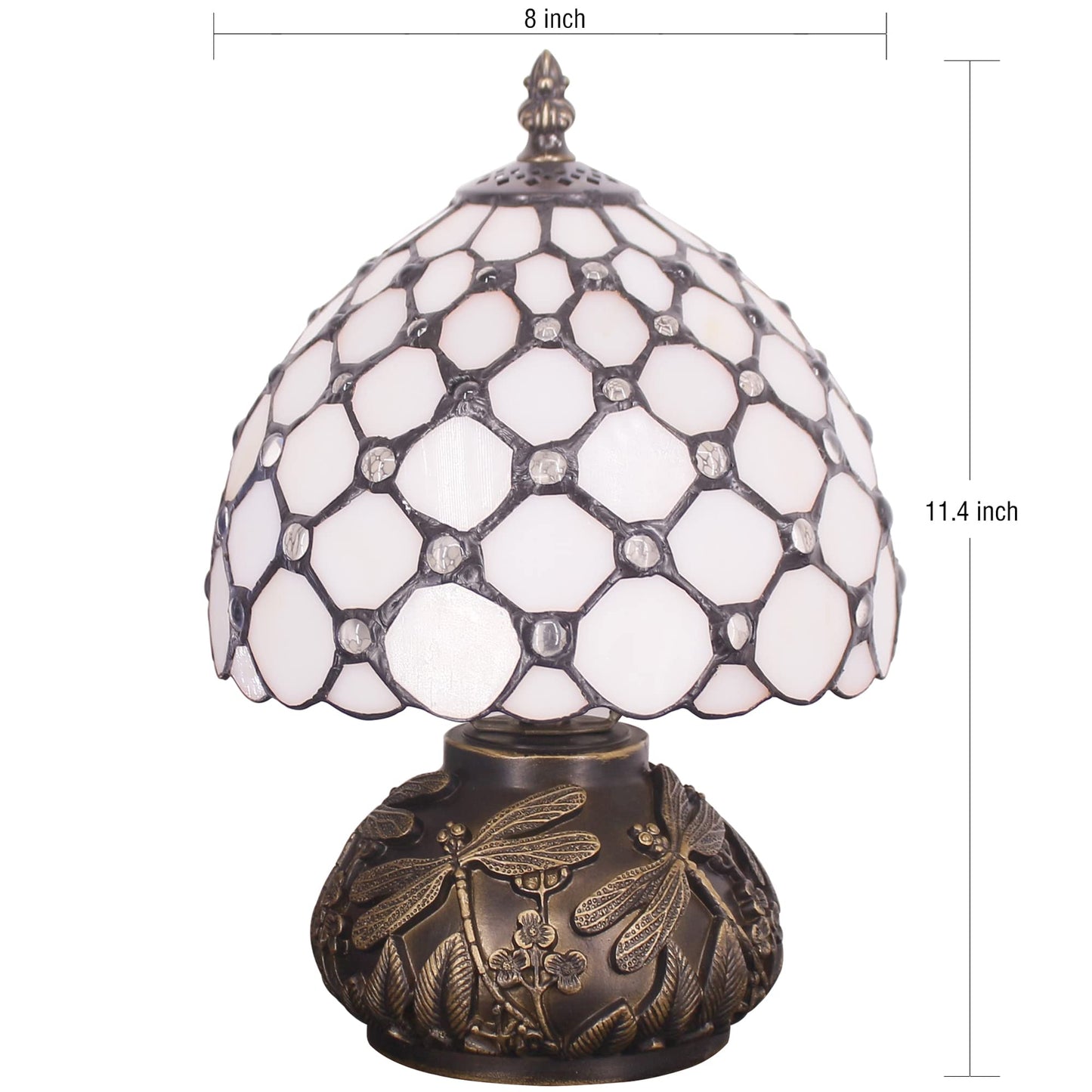 SYETL Small Tiffany Lamp Mini Stained Glass Table Lamp Cream Pearl Beads Style Mushroom Desk Light Memory Sympathy Lamp 8X11 Inch