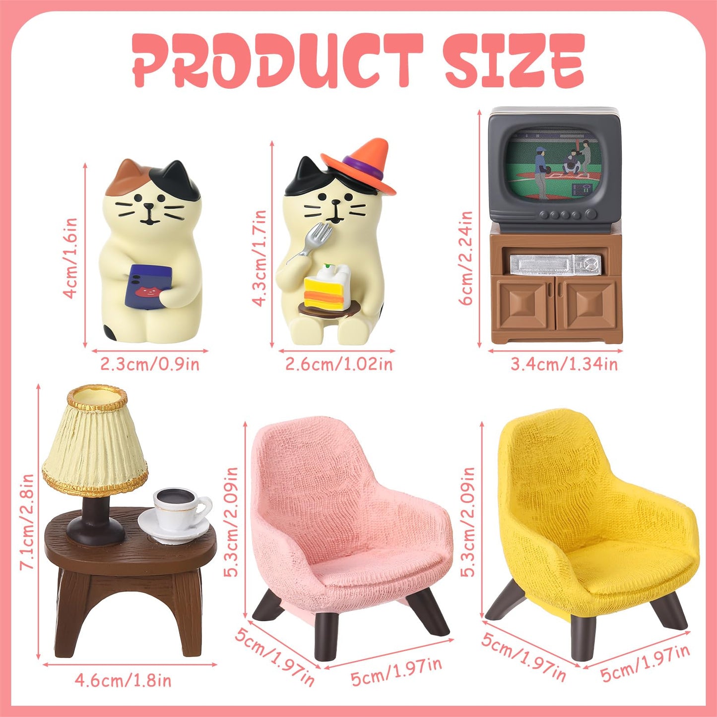 GGSTDDUP 6 Pcs Miniature Resin Cat Figurines Set for Desk Shelf