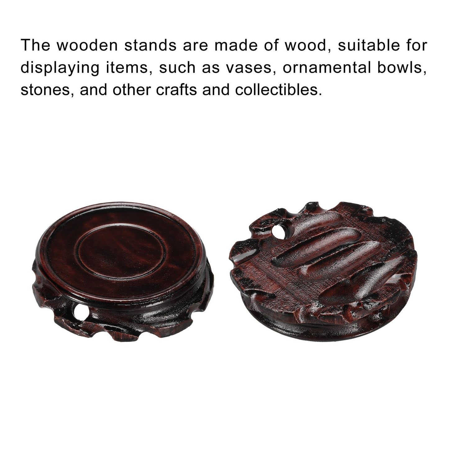 MECCANIXITY Wooden Stand Holders Displays Base 80mm Diameter Black for Vase Bonsai Stone Pack of 2