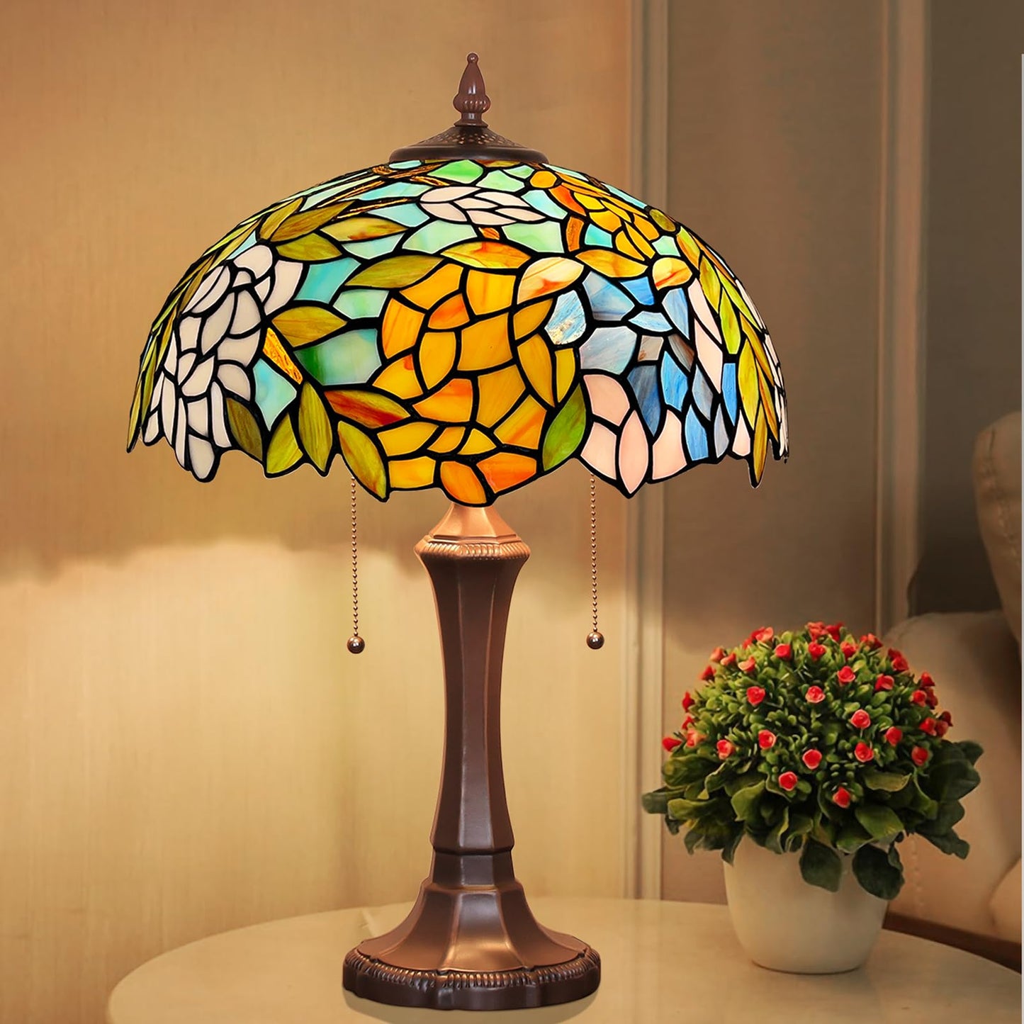 Capulina Tiffany Lamp Wisteria Stained Glass Table Lamp 2-Light