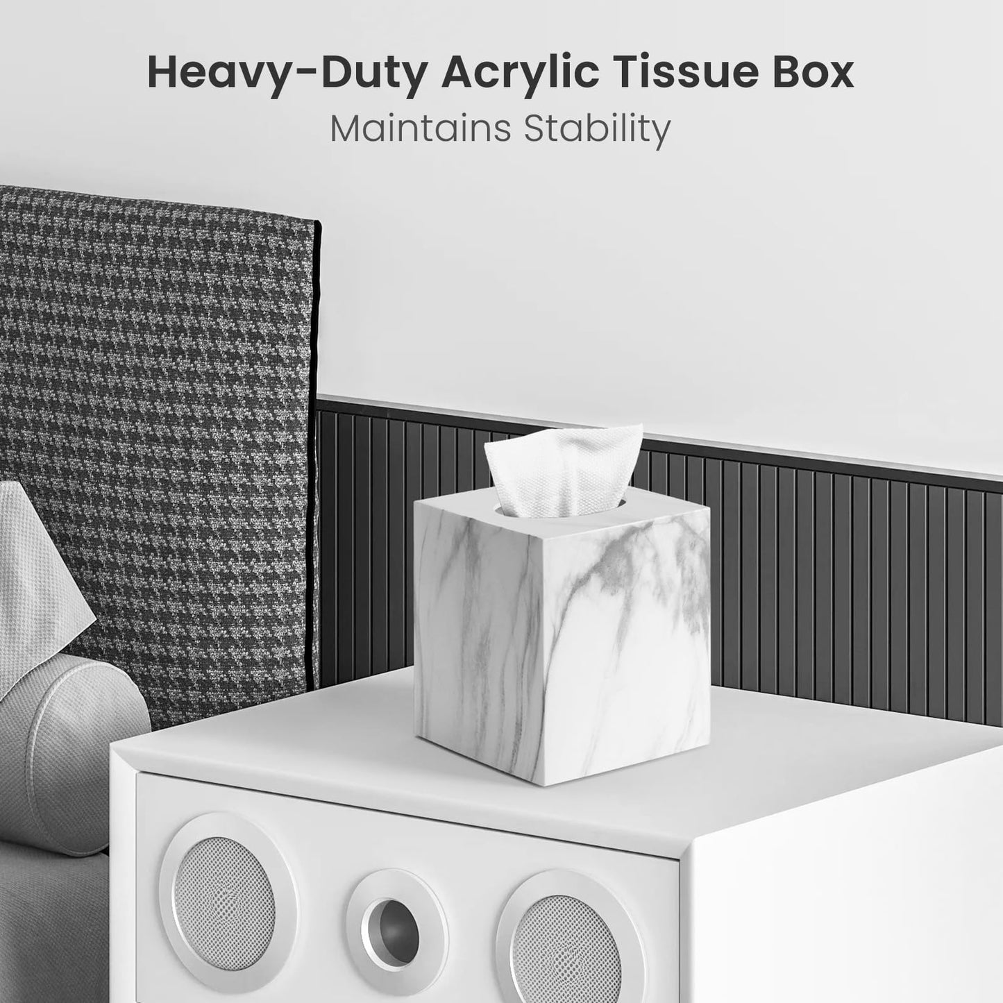 Tissue Box Cover, Square Facial Acrylic Tissue Holder with 2 Pack Clear Qtip Holder Dispenser, Bathroom Vanity Dresser Night Stand Essentials Accessories Decor, Modern Farmhouse Decor, Marble
