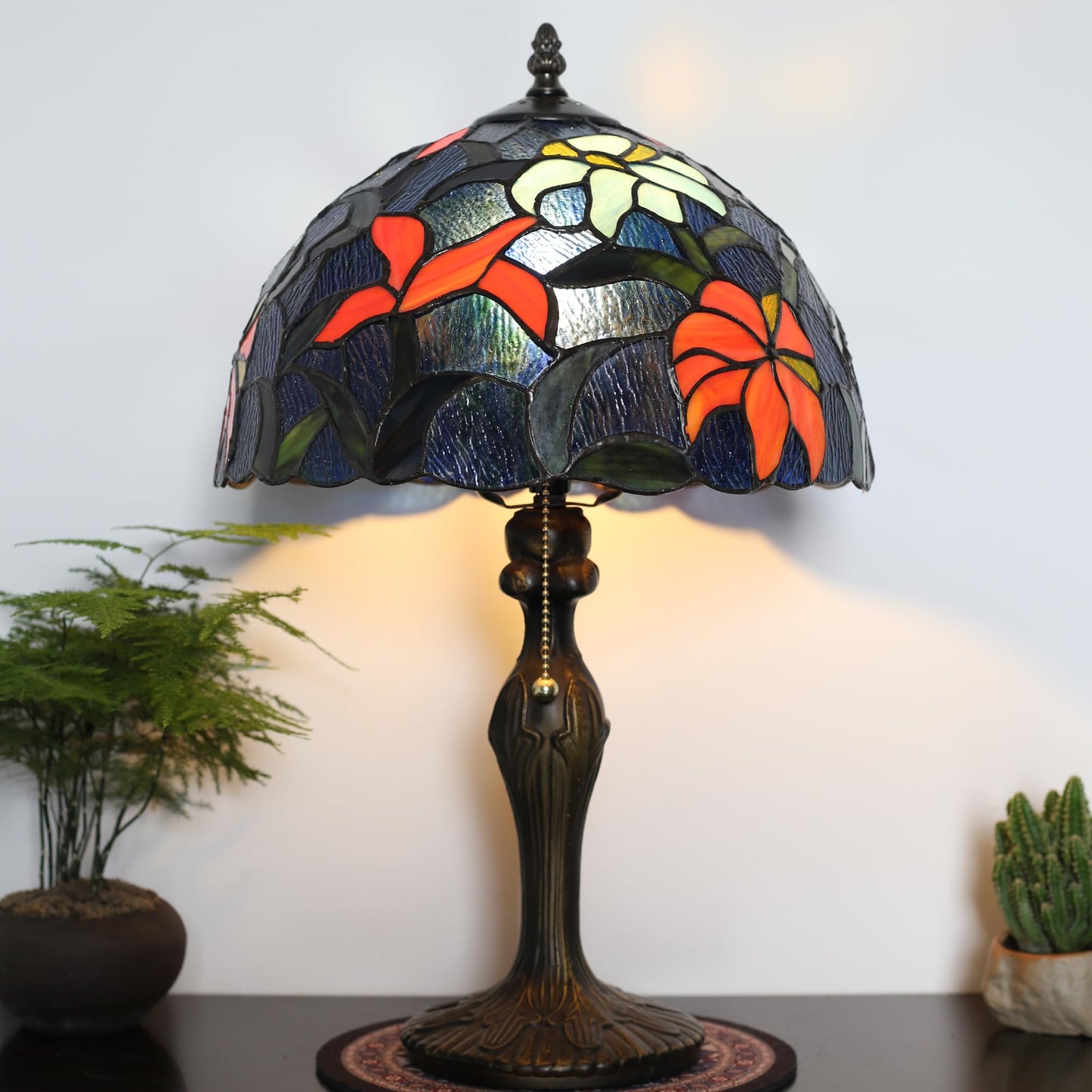 LUSTIX Tiffany Table Lamp Stained Glass Reading Lamp Sky Blue Irises Style