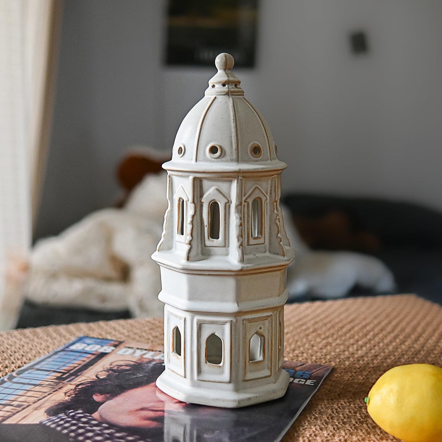 LIZOFER Ceramic Home Decoration 12.6 Inch Tall European Dome Tower for Living Room Bedroom Office Modern Farmhouse Antique Rustic Nordic Ornament Desktop Fireplace Centerpiece Decor