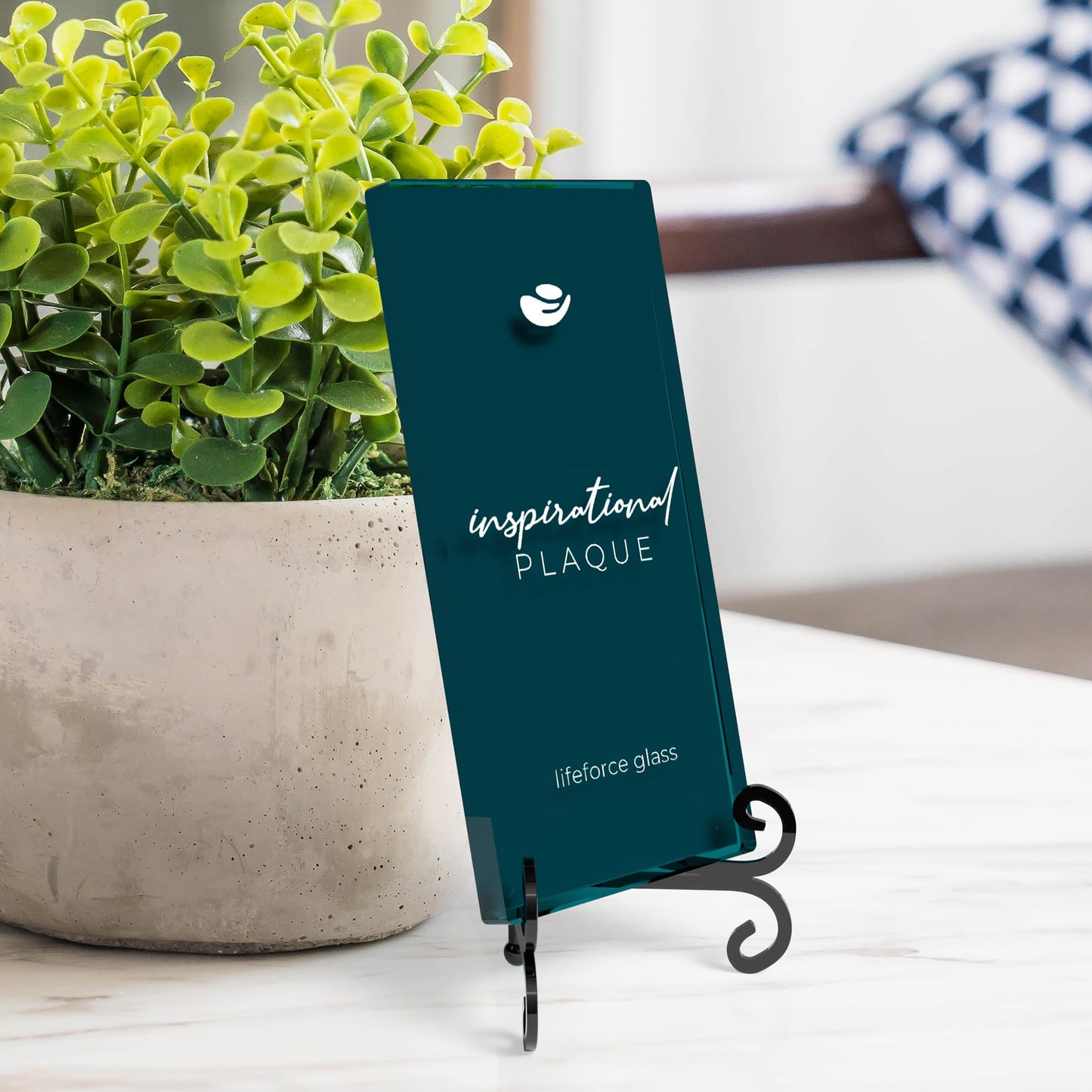 The Serenity Prayer Inspirational Glass Plaque. Encouraging and Centering Words To Empower. Includes a Folding Easel. By Lifeforce Glass. Dark Teal.