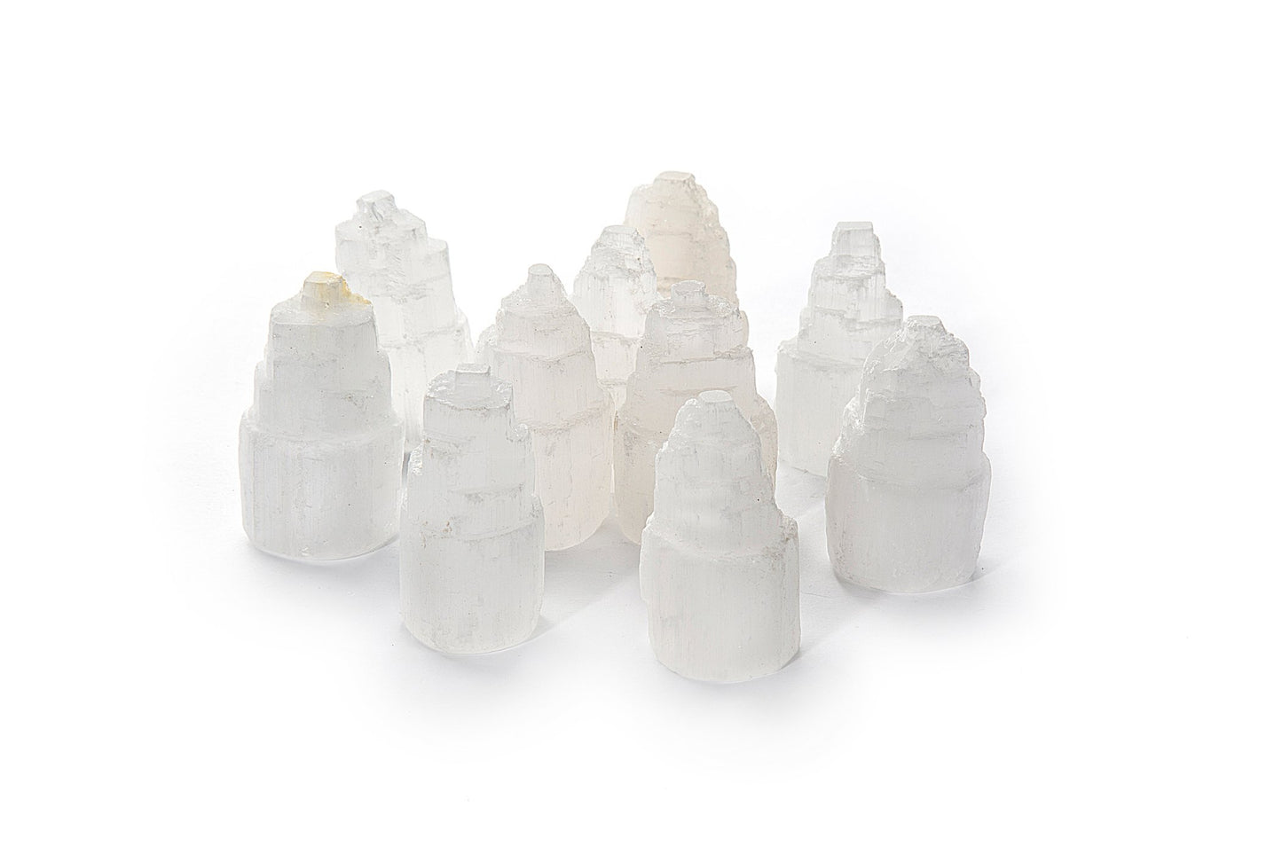 JIC Gem Set of 10 White Selenite Sky Tower Skyscraper Reiki Chakra Stone Crystal Healing Energy Tower 6-7cm Tall