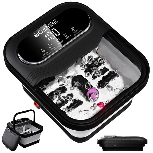 OOAMBB Collapsible Foot Spa with Heat, Bubble and Temp Control, Foot Bath Massager with XL Touch Screen and Massage Rollers, Foot Soaking Tub, Pedicure Foot spa for Stress Relief (Black)