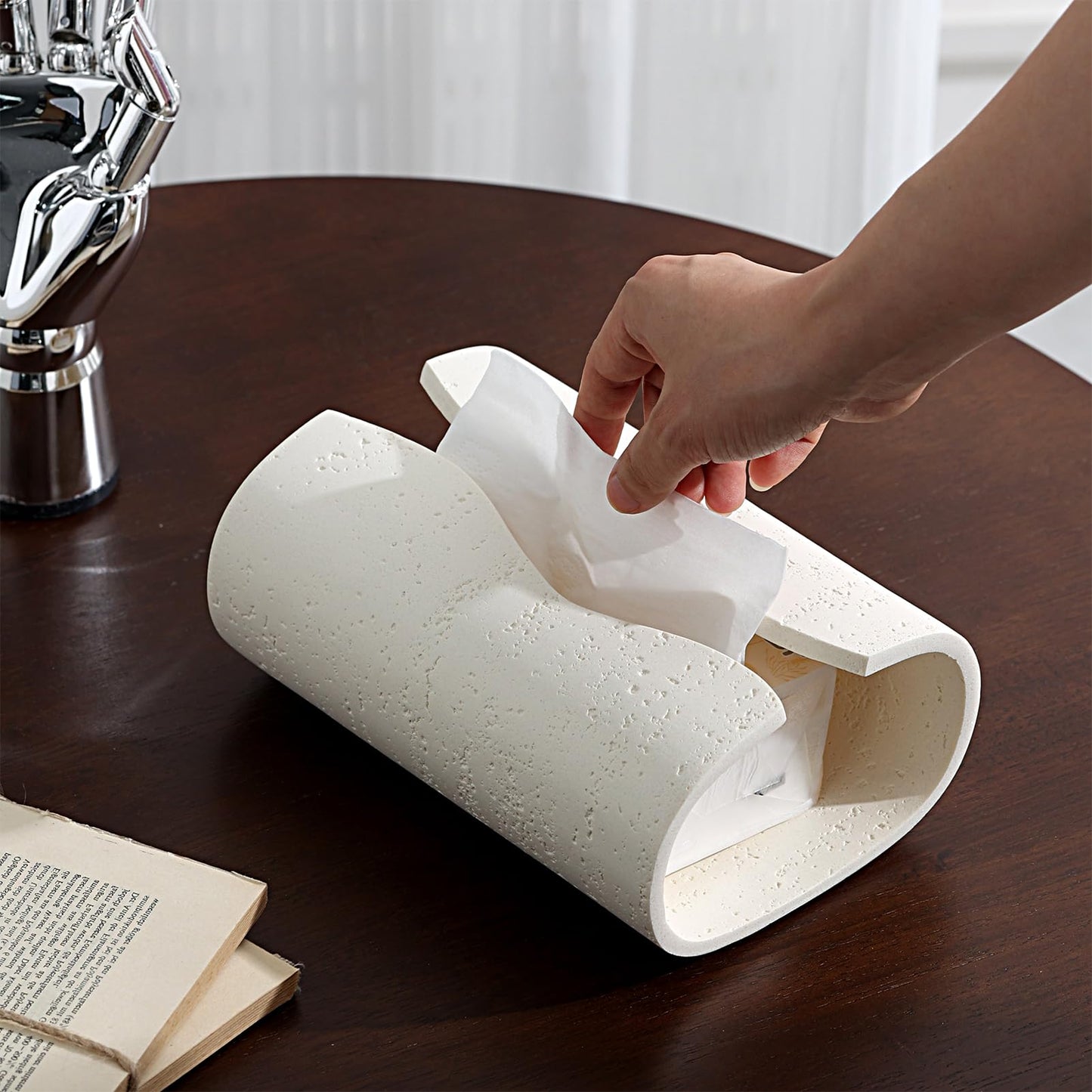 WUUAHOME Tissue Box Cover Rectangle, Travertine Stone Look, Cream