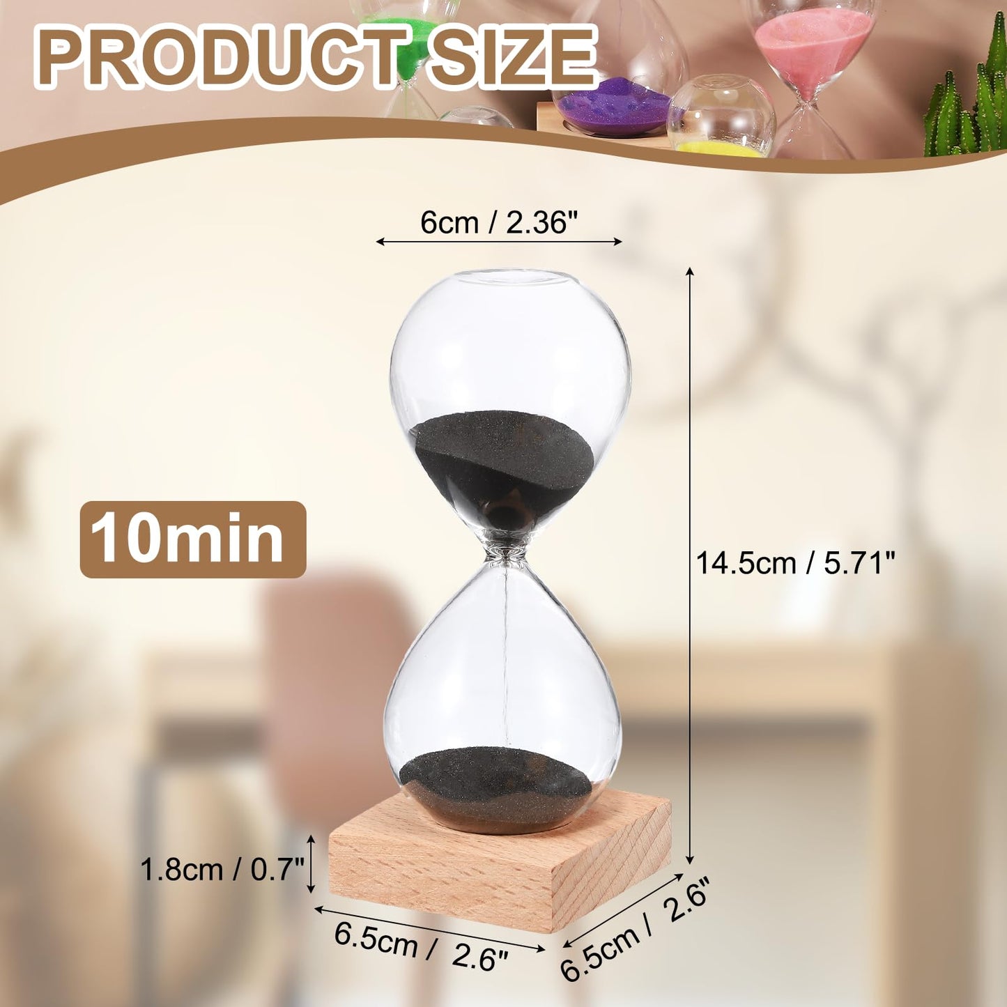 PATIKIL 10 Minutes Sand Timer, Sand Watch with Wood Base Hour Glass Sandglass Timer Clock for Living Room Home Office Restaurant Decoration, Black
