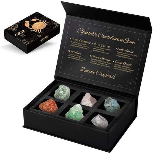 Aovila Cancer Crystals Gift Set, Zodiac Signs Healing Crystals Birthstones with Horoscope Box Set Cancer Astrology Crystals Healing Stones Gifts