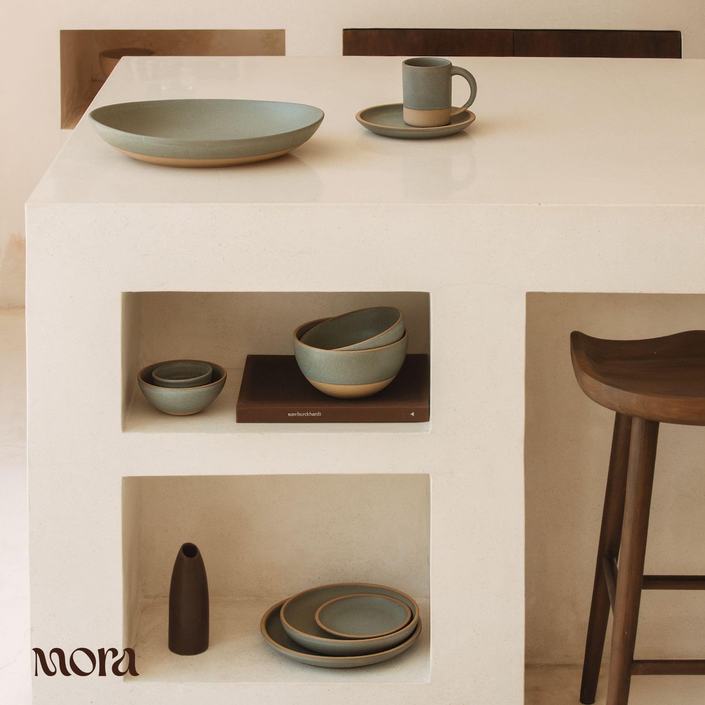 MORA Small Bowls Set of 4, 16oz Ceramic Pottery Dessert Bowls - Microwave, Oven and Dishwasher Safe - Peppercorn