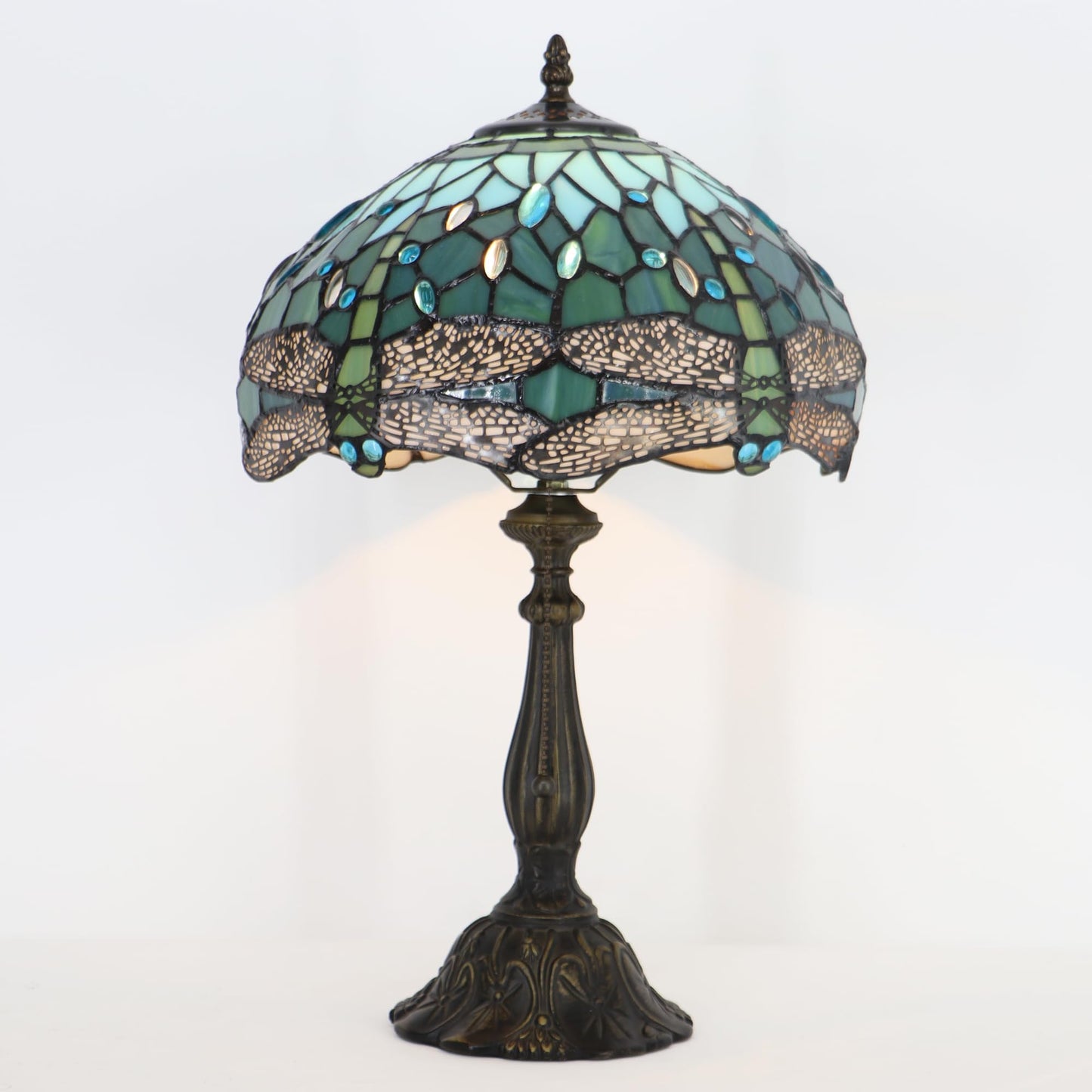 HZYFFYU Tiffany Style Stained Glass Table Lamp, Sea Blue Dragonfly
