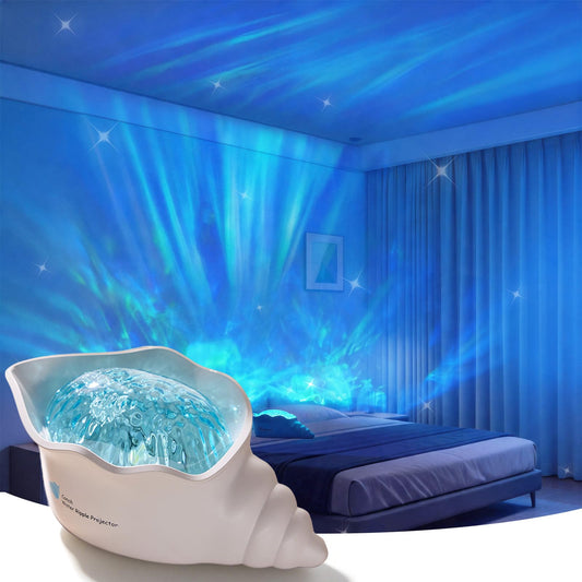 KidoYean Conch Ocean Wave Light Projector, Colors Changing Lamp with Dynamic Ripple Light, Mood Lighting with Memory Function, 5 White Noise, Dimmable Novelty Lamp for Bedroom Bathroom Playroom Decor