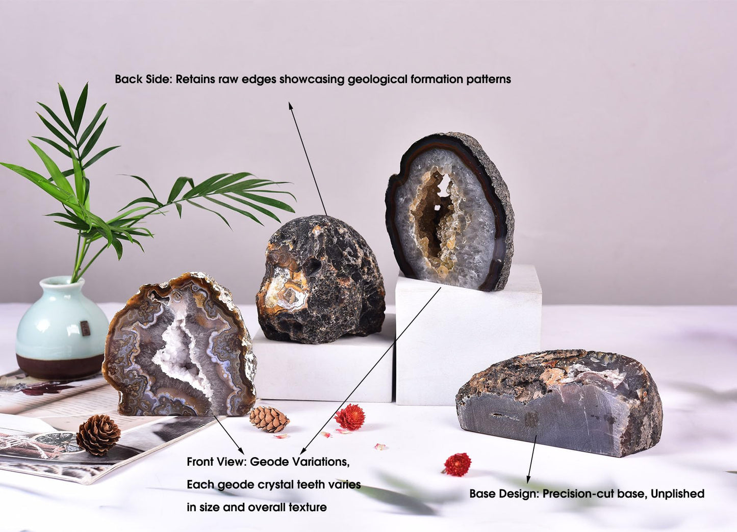 AMOYSTONE Natural Agate Stone Decor Large Agate Geode Ornament Black 1.5-2 LBS, Irregular Crystal Rock for Home, Bedroom, Desk