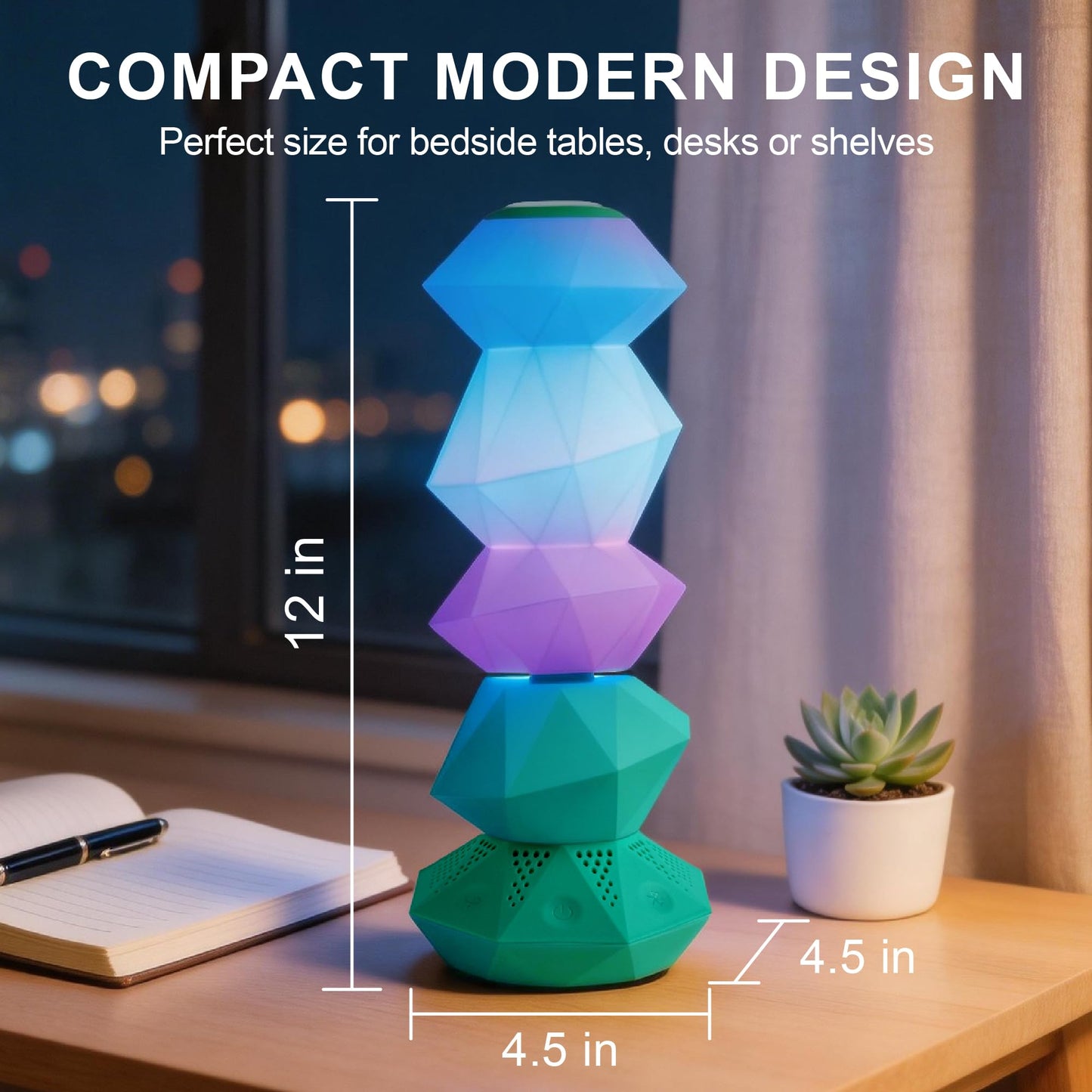BITILLUM RGB Mood Lamp with Bluetooth Speaker, Rotating Ambient Night Light with Magic Wand Control, Dimmable Color Changing Aesthetic Lamp for Bedroom, Gaming Room, Desk & Teen Gifts