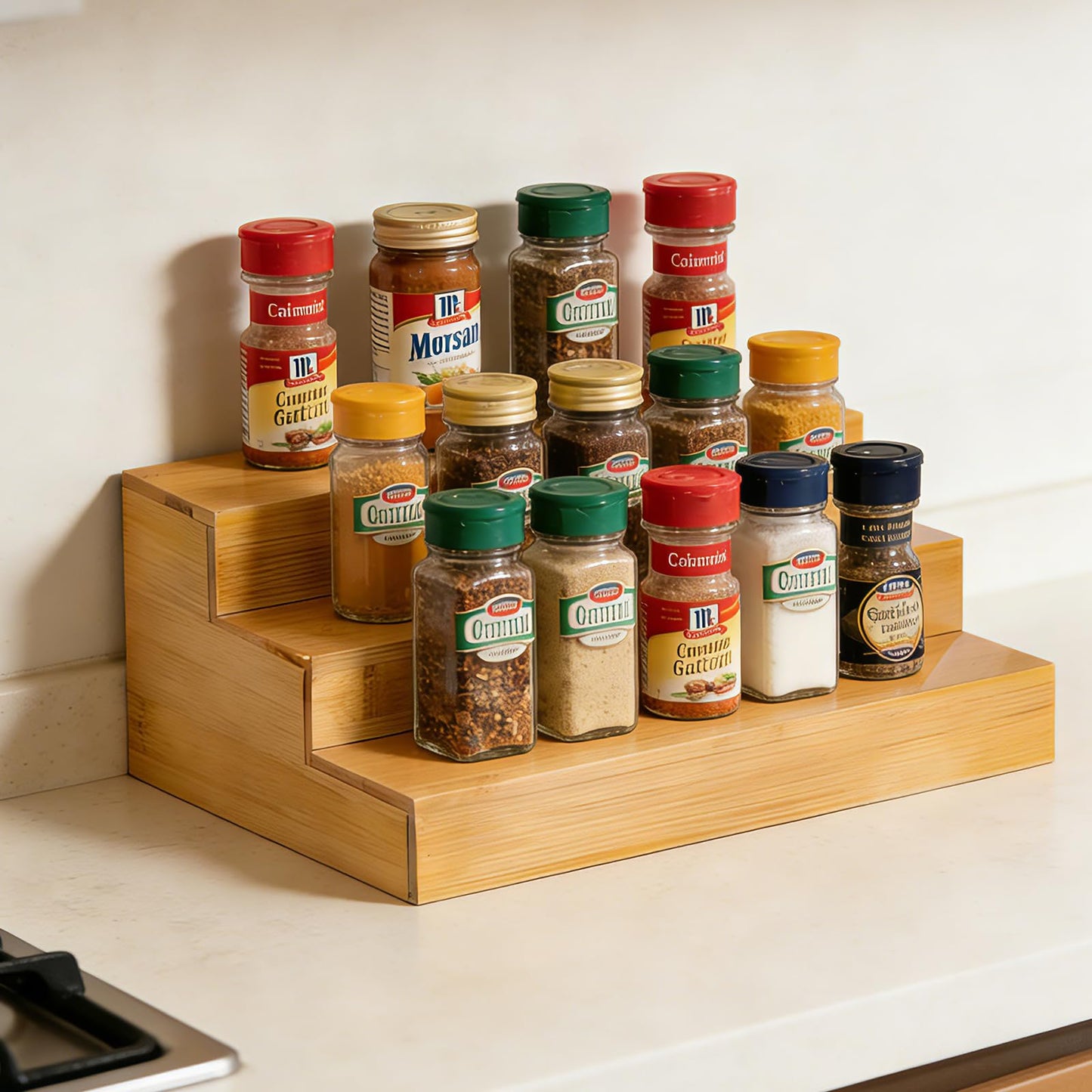 Mobpqable Spice Rack Organizer for Cabinet - 2PCS 11.8in Bamboo Spice Shelf