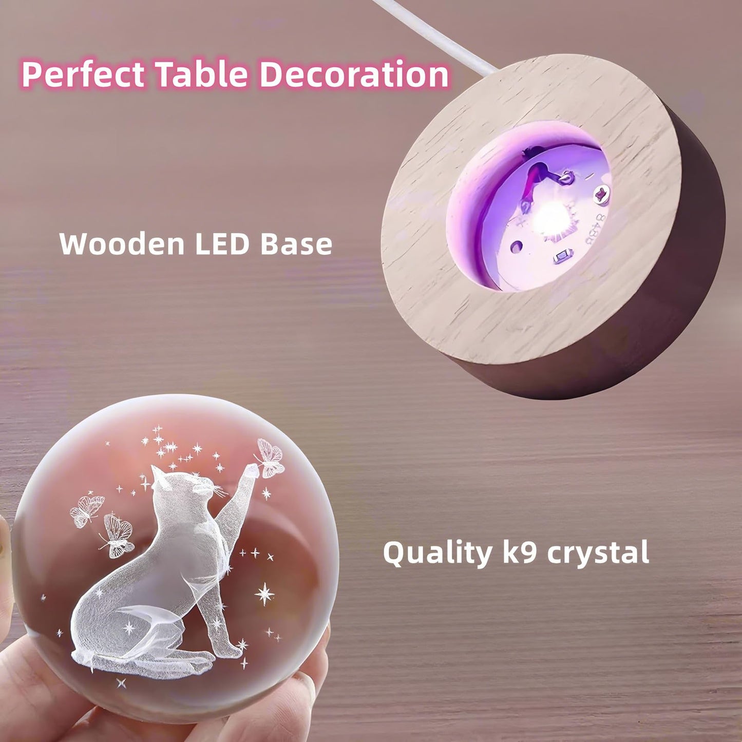 HAKSEIFA 3D Cat Crystal Ball Themed Gifts for Mom Wife Girlfriend Couple Her Cat Lover Gift for Women Birthday Christmas Decorative Glass Ball Decor Night Lamp