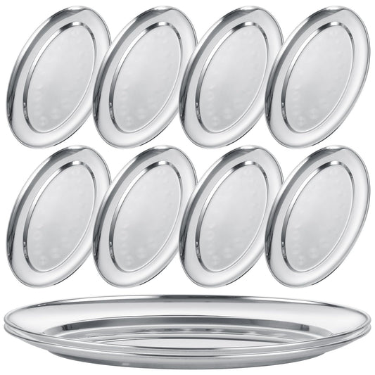 AKOLAFE 10PCS Sizzle Platter for Serving Food Medium Serving Trays for Party Buffet Oval Serving Platter Set Silver Tray Decorative Metal Trays Stainless Steel Tray Long Sizzler Plates for Sushi Snack