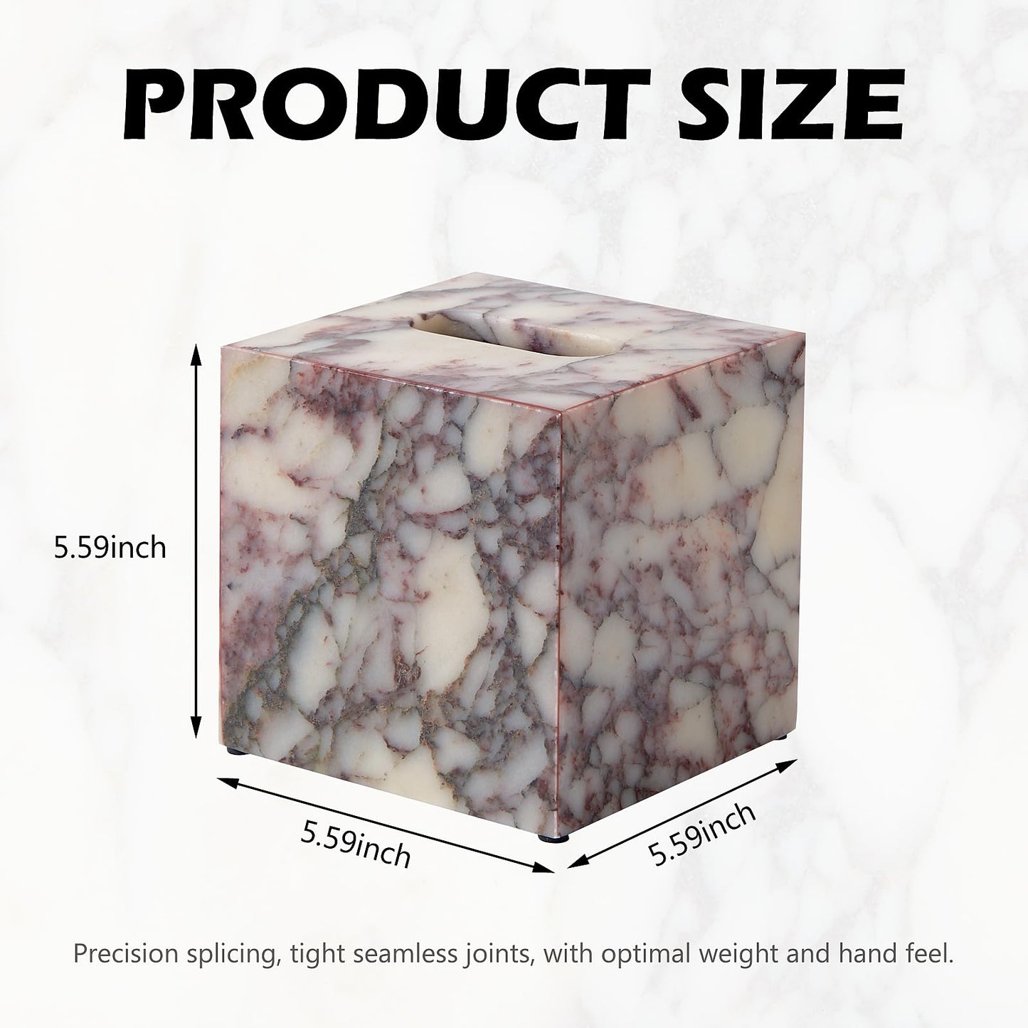 Luxury Natural Calacatta Viola Marble Tissue Box Cover 5.5 Inch Square - Fits Most Standard Tissue Boxes, Heavy-Duty Non-Slip Base, Decor for Bathroom Vanity, Kitchen, Living Room, Office Countertops