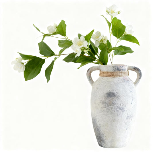 XUANTGY Ceramic Flower Vase with 2 Handles,9.8 inch Large Farmhouse Rustic Terracotta Vases for Decor，Gray