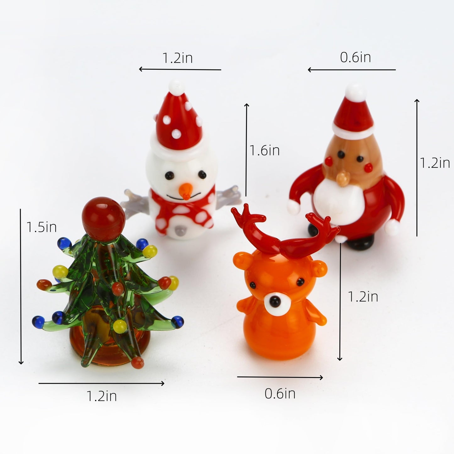 JFTOSALE 4PCS Mini Blown Glass Christmas Figurines Collectible Handmade Art Glass Christmas Figurines for Festival Decoration Xmas Gifts