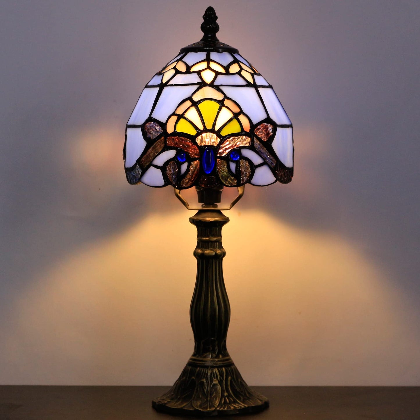 SYETL Small Tiffany Lamp Mini Accent Table Lamp Blue Purple Baroque Style