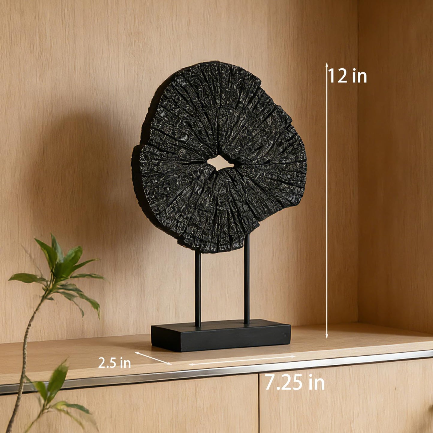 LC LCdecohome Black Art Modern Abstract Sculpture - Solid Black Art Sculpture for Home Décor Minimalist Decorative Statue for Living Room Office Desk Shelf Handcrafted Art Piece 7.25 * 2.5 * 12 Inch