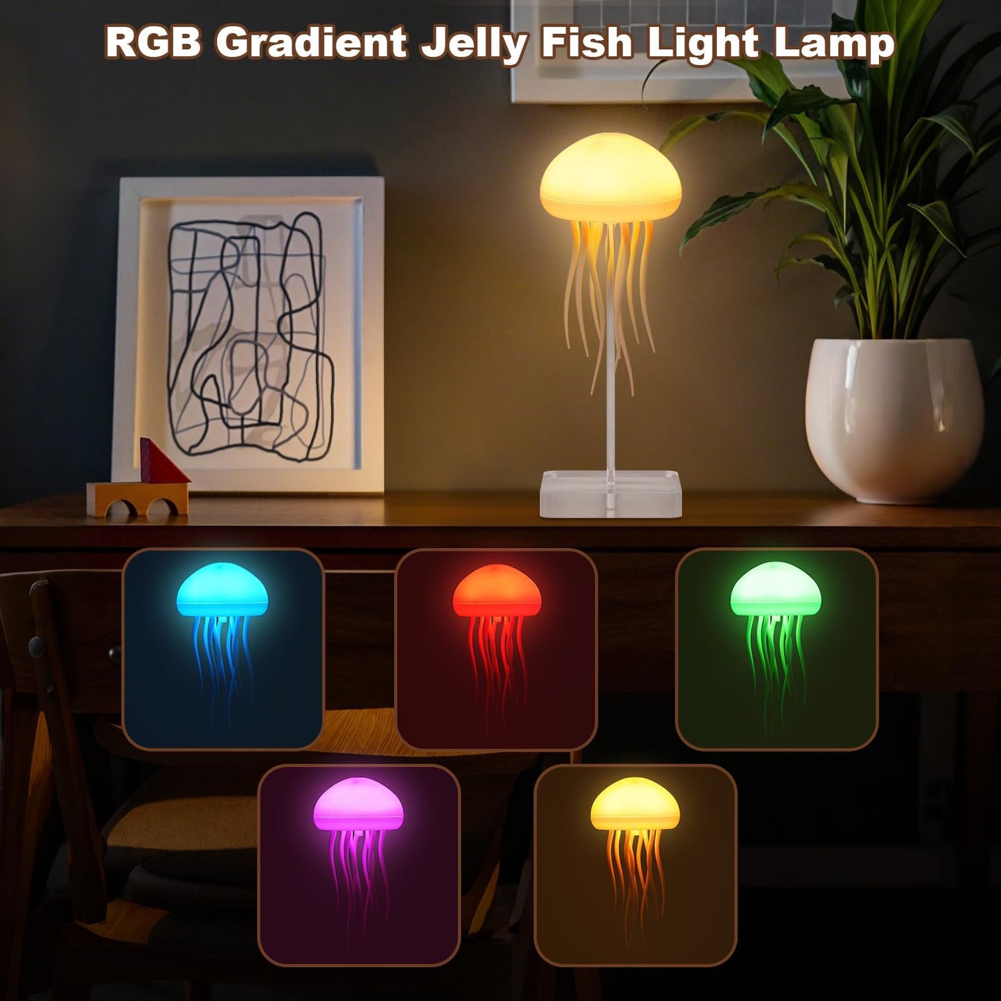 BomKra Jellyfish Lamp, Voice Control Jellyfish Lamp with Dancing Legs, RGB Gradient Jellyfish Bedside Lamp, Rechargeable Jellyfish Table Lamp with Touch Sensor, Christmas Gifts (Hanging + Base)