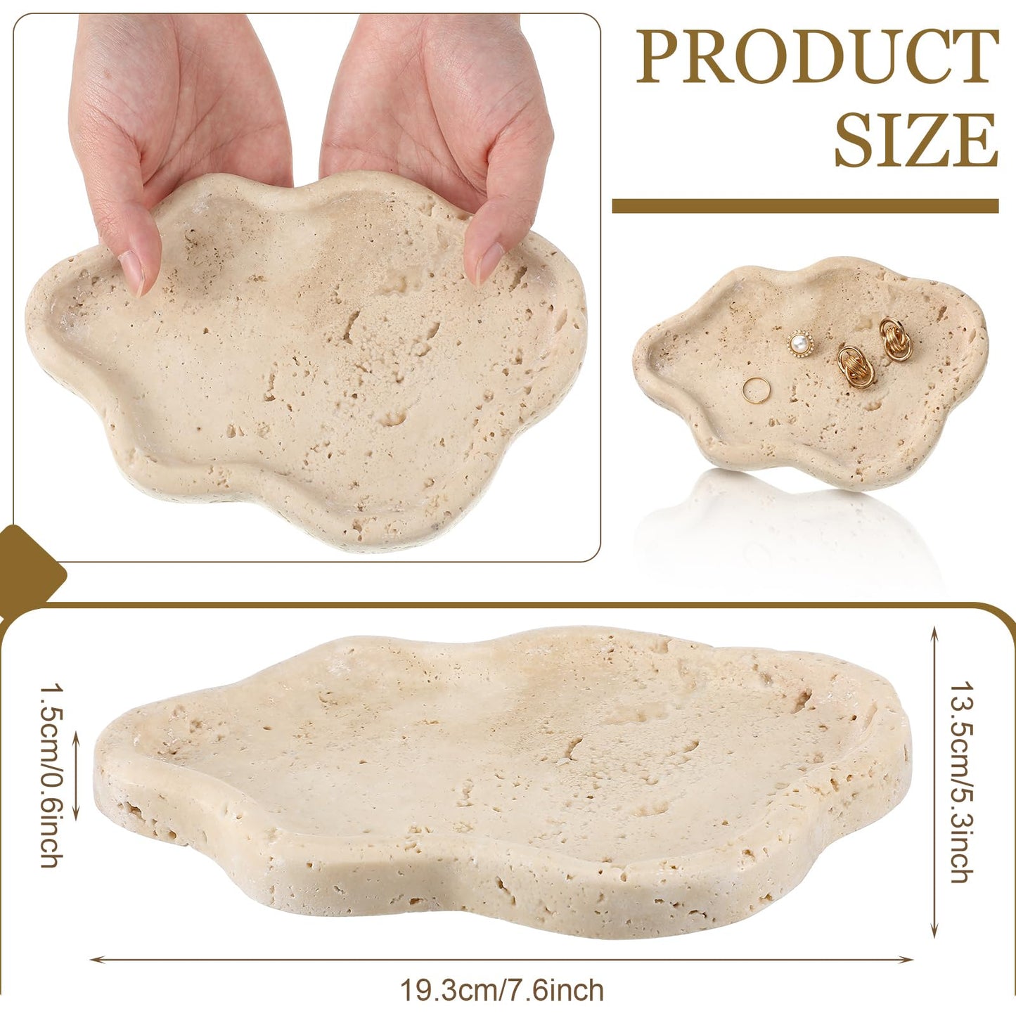 Briwooody Natural Travertine Jewelry Dish Tray Cloud Shape, Jewelry Trays 7.6 x 5.31 x 0.59 Inches Cloud Stone Trays Marble Dish Trinket Ring Key Salver Aesthetic Gift for Women Home Table Room Decor