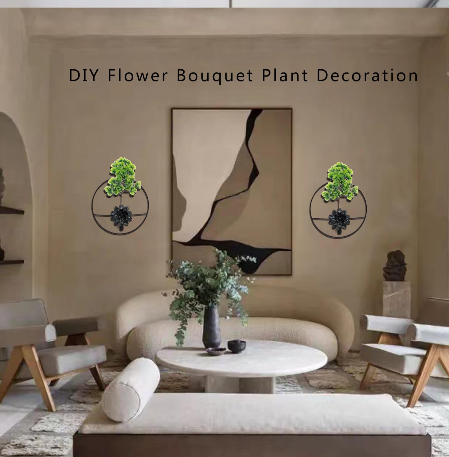 Metal Plants Wall Hanging Decor; Wall-Mounted Plants Wall; Plant Wall Decor; Metal Wall Hanging Vase for Living Room, Bedroom, Bathroom, Dining Room, Plant Wall-Mounted Decor (Black Large Flower)