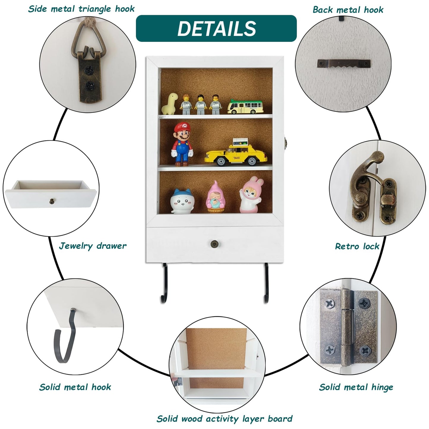 Shadow Box with Drawer & Hanging Hook – 3D Display Case for Photos, Awards, Medals & Keepsakes | Hidden Storage Organizer | Glass Front Frame (White)
