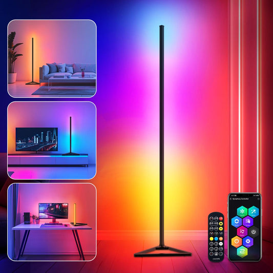 HANDSONIC RGBIC Floor Lamp,16 Million Colors LED Floor Lamps 141 cm Lamps for Living Room with Music Sync,Standing Lamp with App and Remote Control,Gaming Ambient Lighting Corner Lamp Bedroom Decor