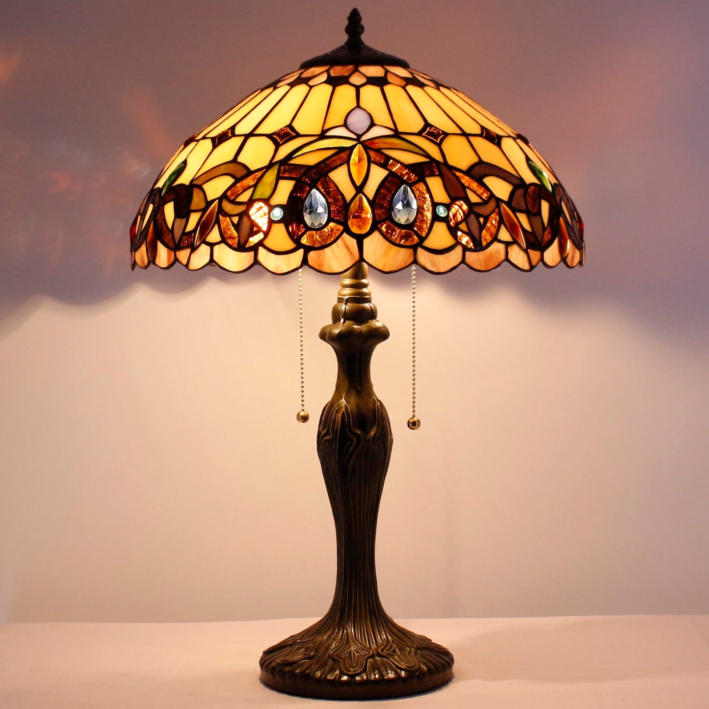WERFACTORY Tiffany Style Table Lamp Colorful Stained Glass Bedside Lamp 24"