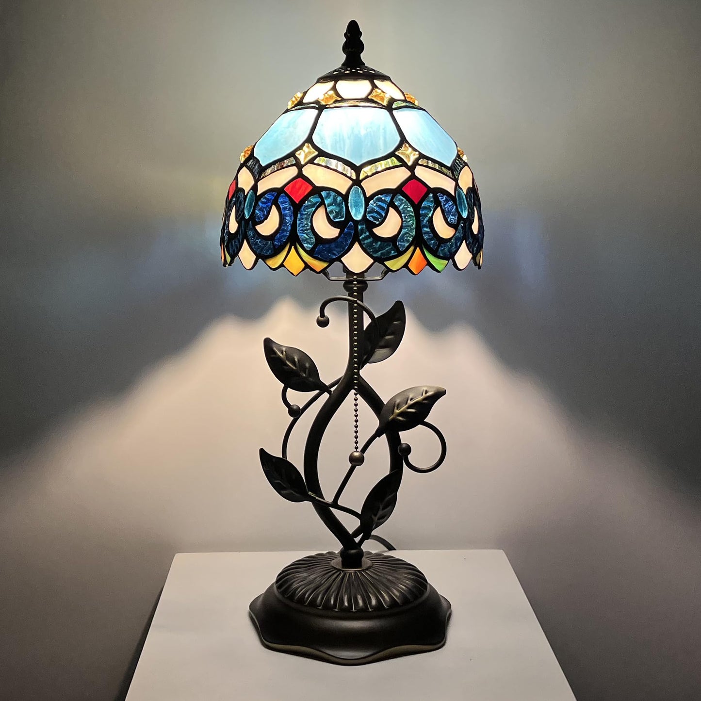 MQYXH Tiffany Style Stained Glass Table Lamp Blue Jewelry Baroque 18 Inch
