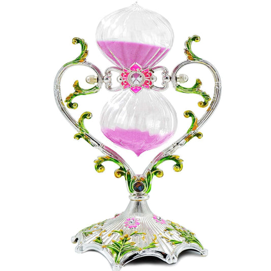 Hourglass Sand Timer Decorative,360° Rotating Metal White Sand Watch 30 Min,Antique Hour Glass Decor for Office Desk- Crafts,Ornaments(Pink Sand)