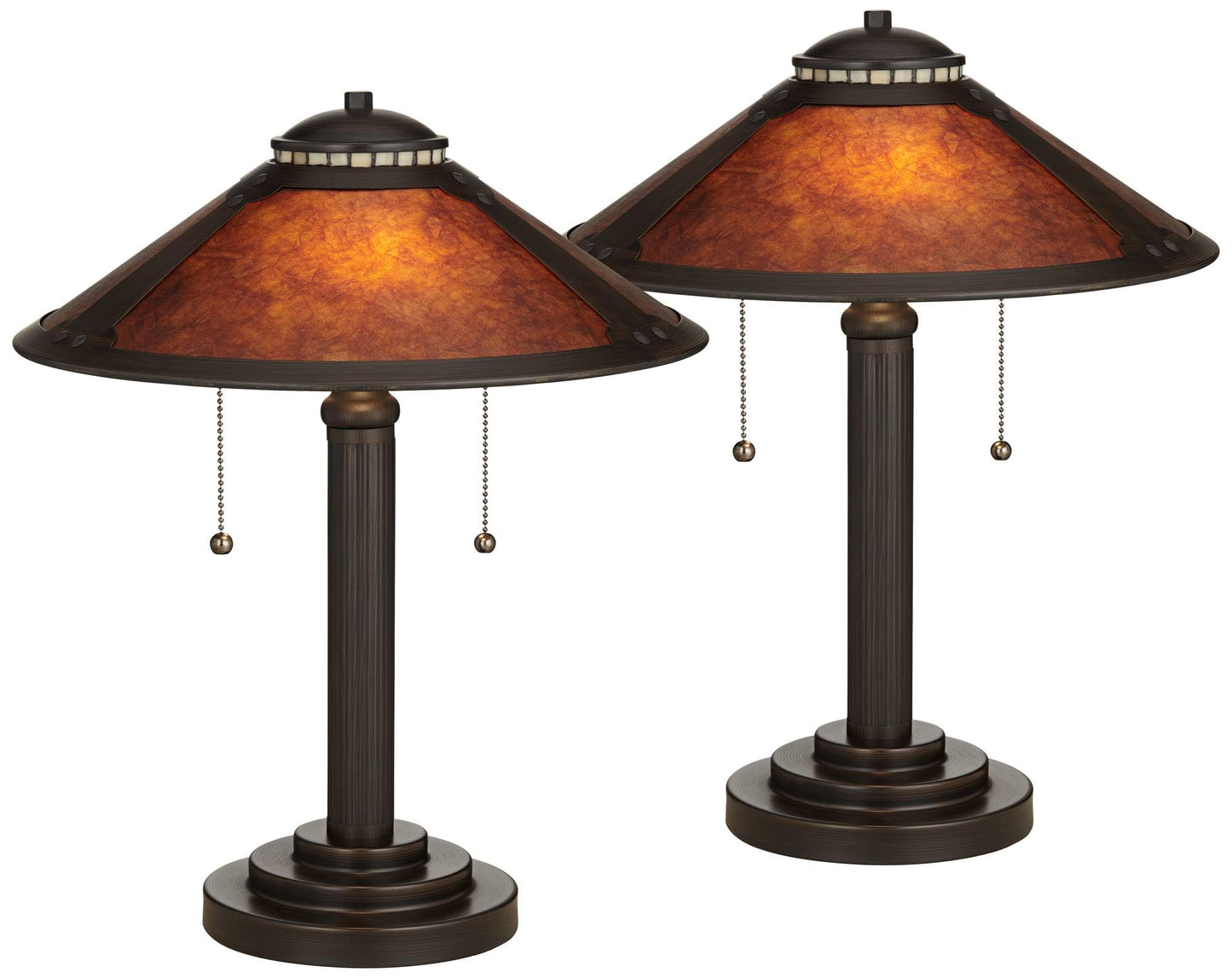 Robert Louis Tiffany Mica Collection Mission Tiffany Style Desk Table Lamps 18 1/2" High Set of 2 Art Deco Rustic Rubbed Bronze Natural Mica Shade for Bedroom House Bedside Nightstand Home Office